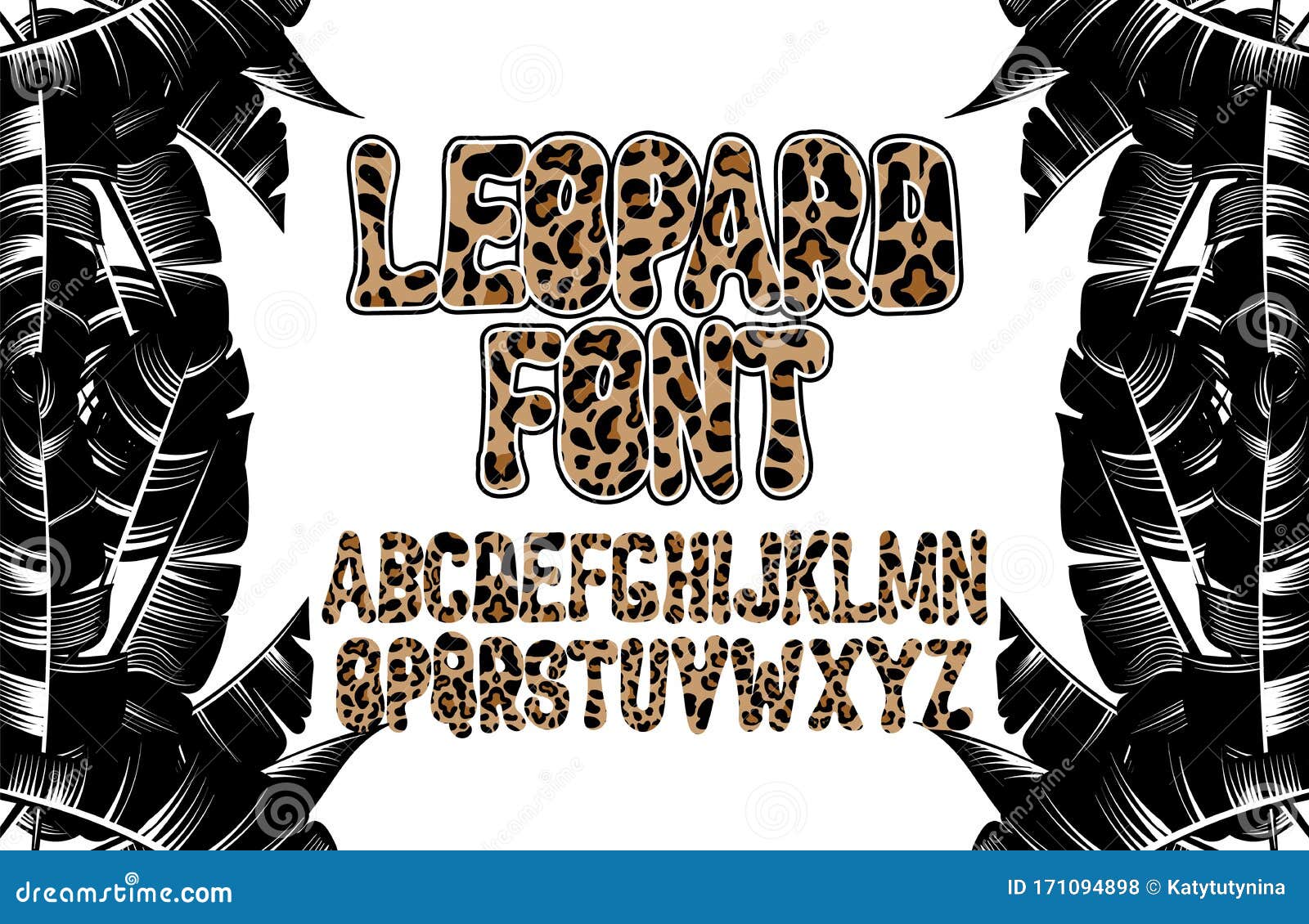 Download Vector Hand Drawn Font With Leopard Skin. Stock Vector ...