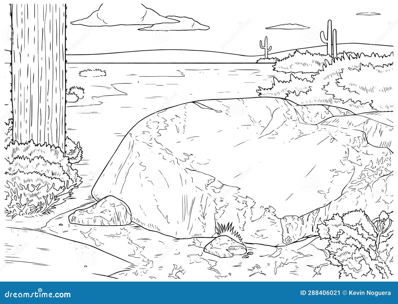Vector Hand Drawn Habitat Stone in the Desert Outline Illustration