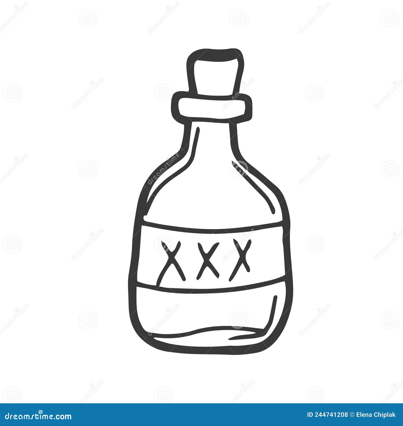Vector Hand Drawn Illustration of Bottle of Rum in Ink Hand Drawn Style