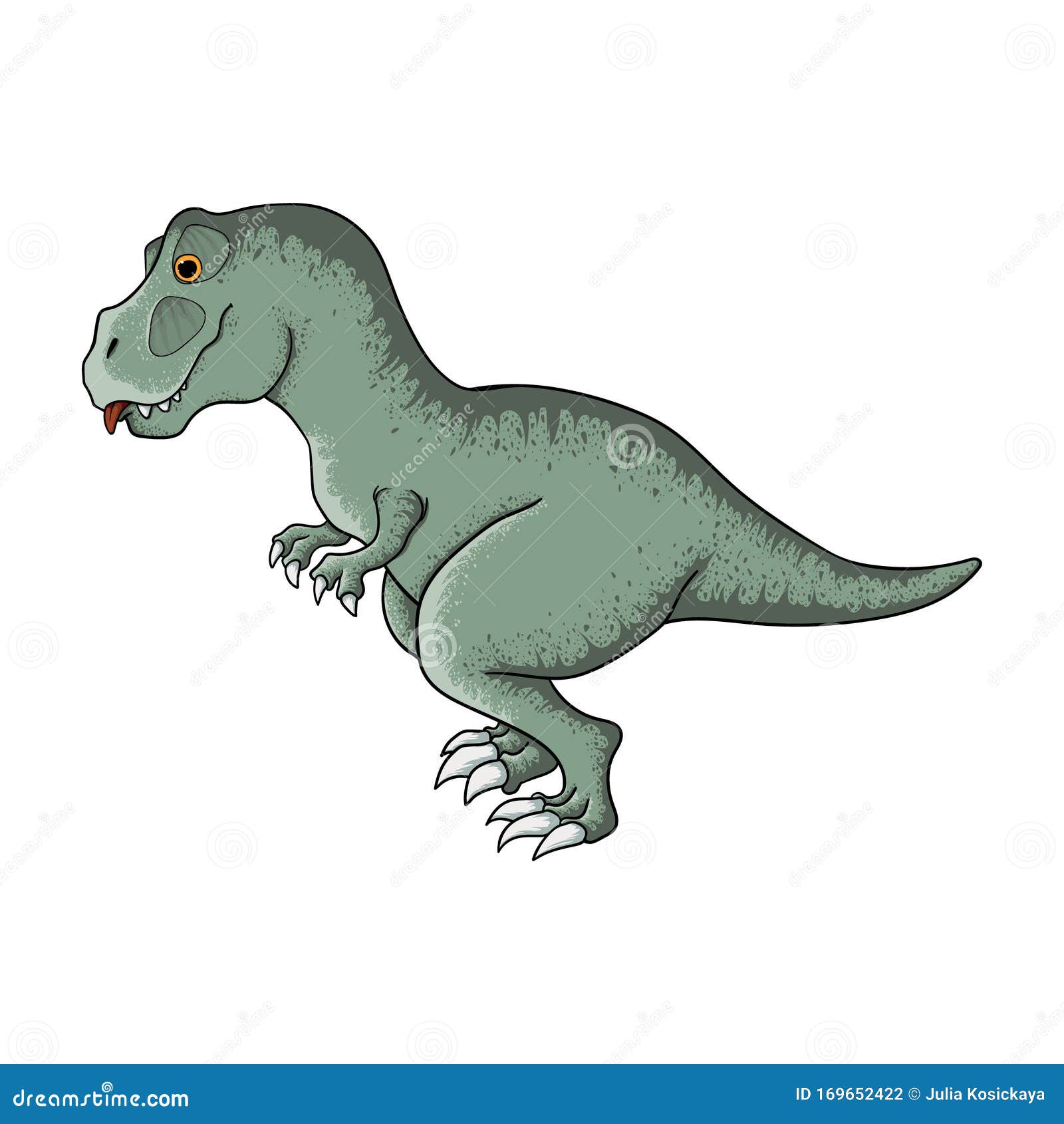  hand drawn  of cute tyrannosaurus  in cartoons style. dino tyrannosaur rex in kids comix style.  on whi
