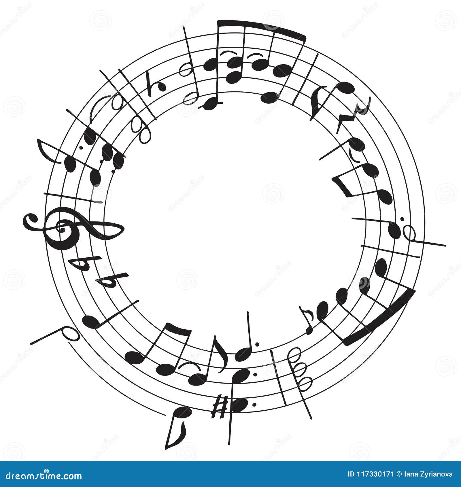 Vector Hand Drawn Illustration with Decoration Musical Notes in the