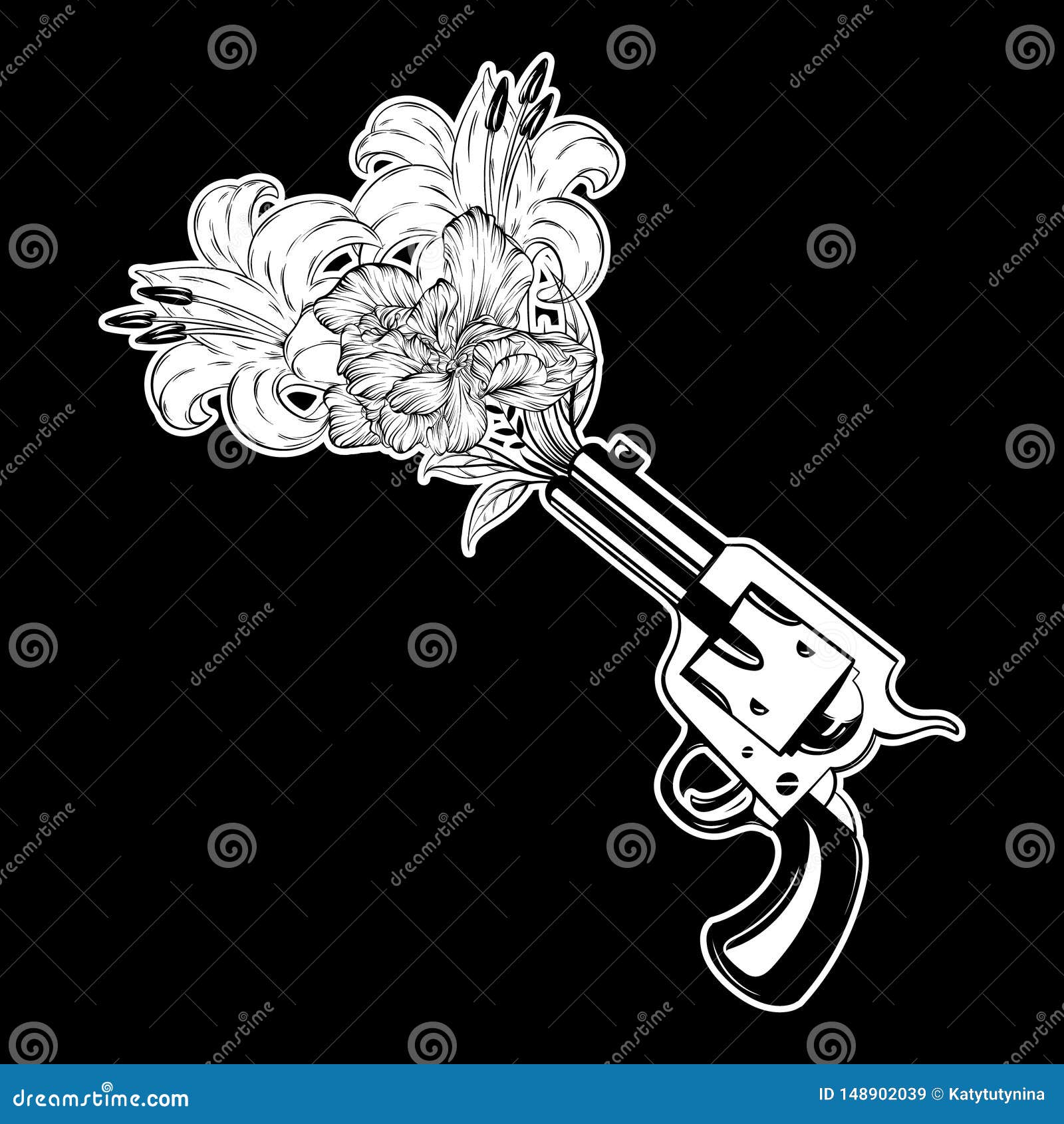 Download Vector Hand Drawn Illustration Of Gun With Flowers ...