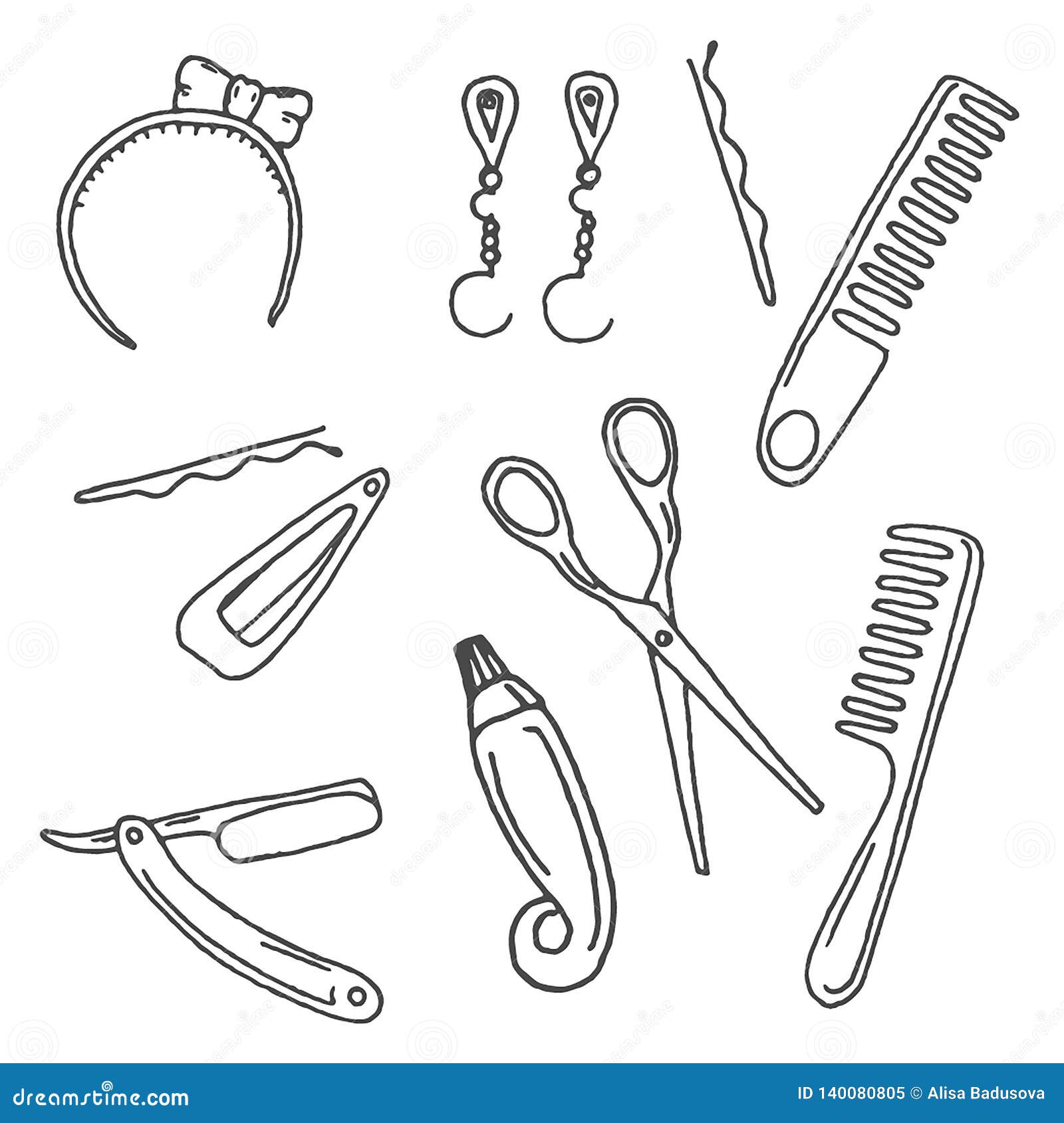 Vector Hand Drawn Illustration of Hairstyle Accessories on White ...