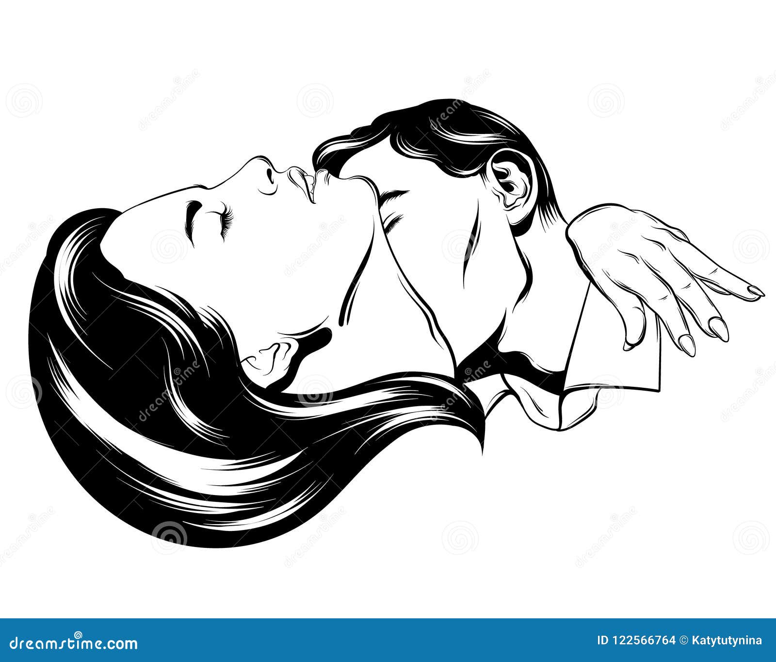 Vector Hand Drawn Illustration of Kissing Couple. Stock Vector -  Illustration of badge, concept: 122566764