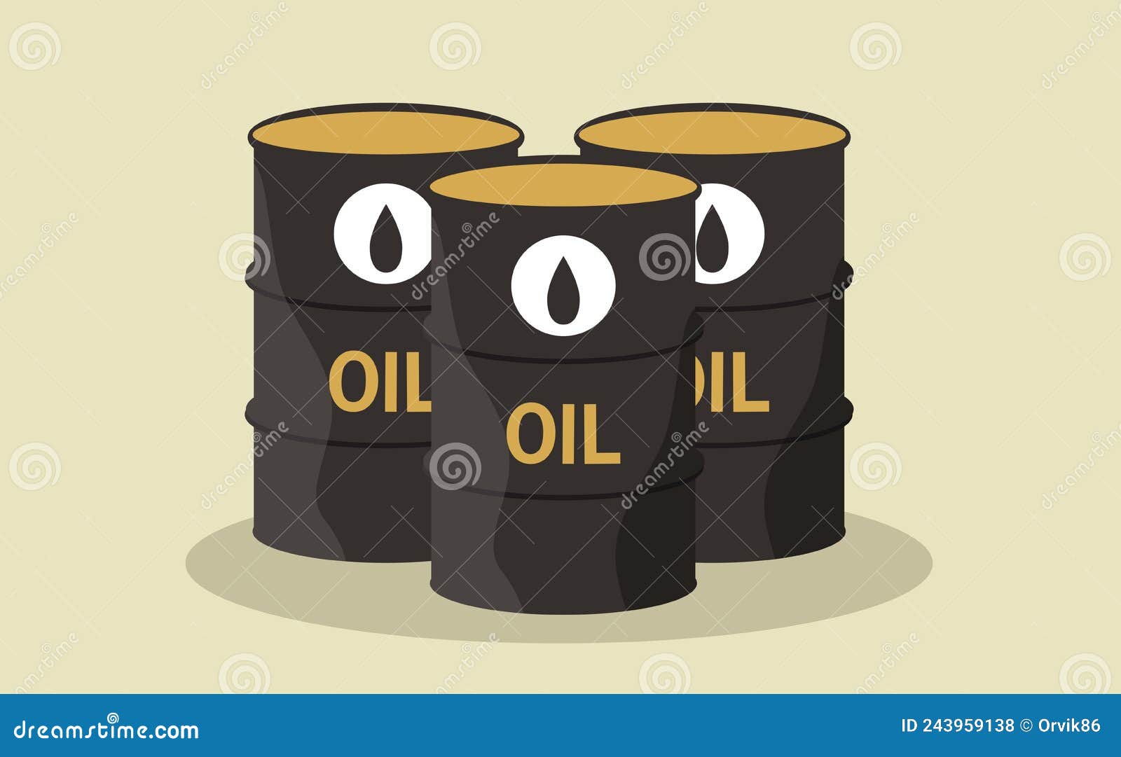 Vector Hand Drawn Illustration Three Barrels of Oil. Stock Vector