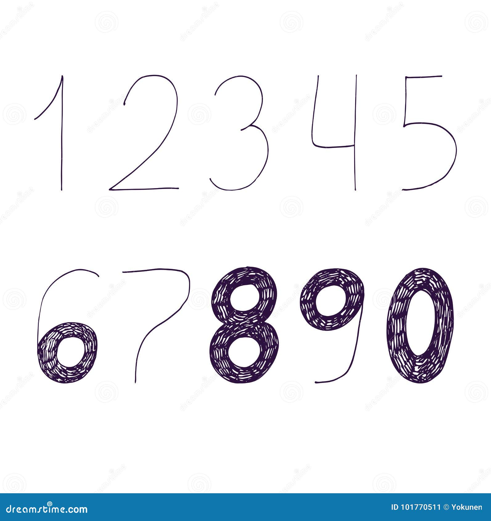 Vector Hand Drawn with Ink and Nib Numbers Sequence from 1 To 9. Stock