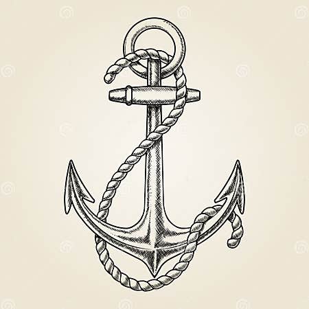 Vector Hand Drawn Nautical Anchor Stock Vector - Illustration of grunge ...