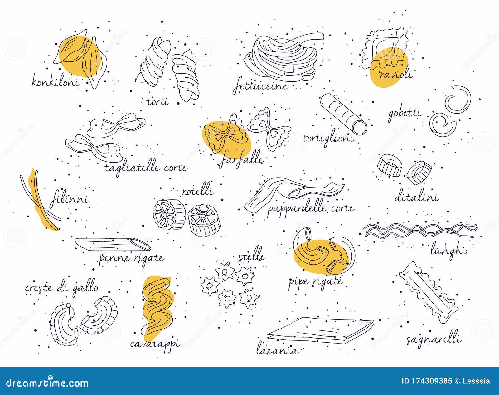 Vector Hand Drawn Pasta Set. Vintage Line Art Illustration Stock Vector