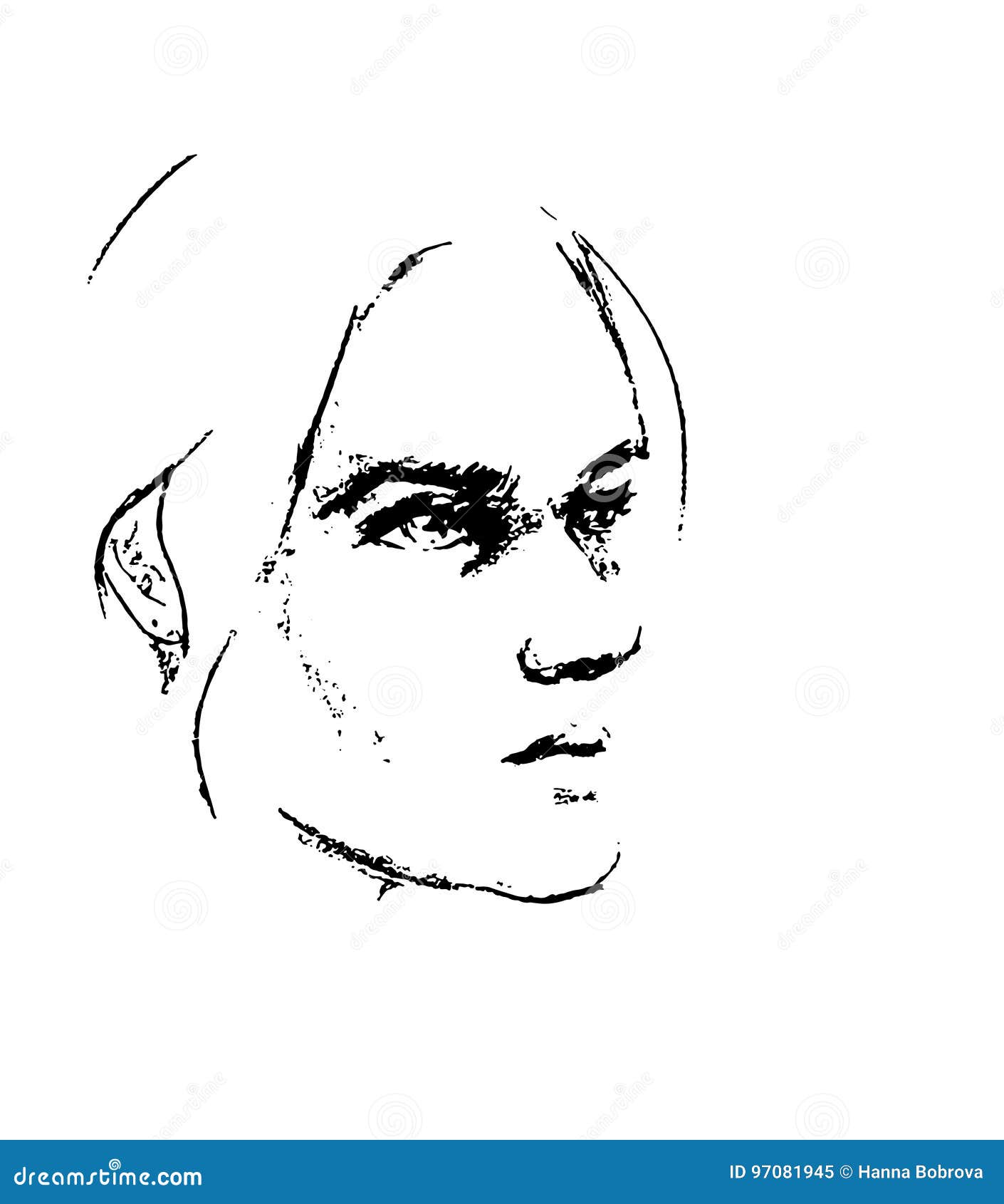 Vector Hand Drawn Pencil Sketch with Face of a Girl. Female Portrait
