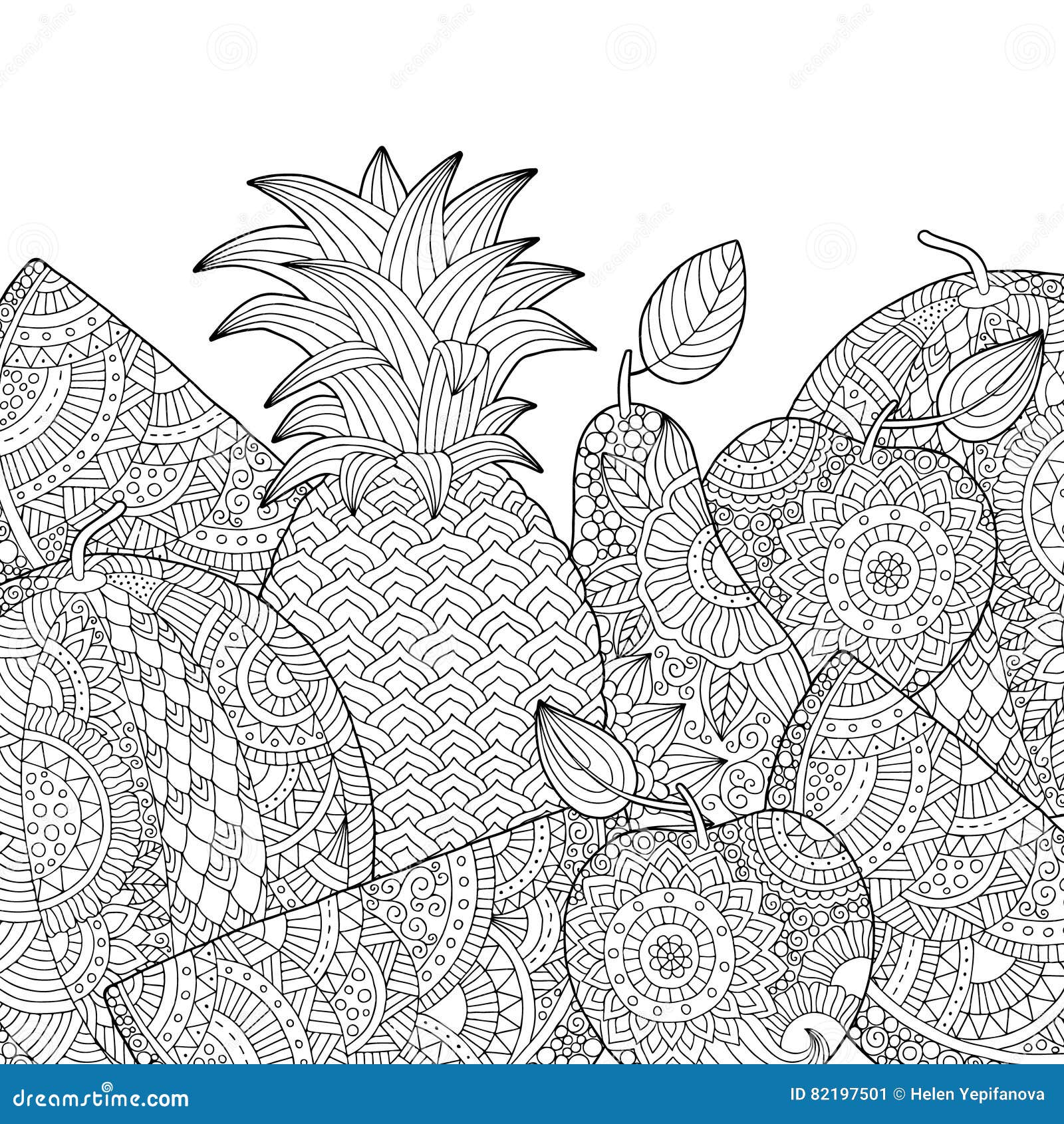stock illustration vector hand drawn pineapple watermelon apple illustration adult coloring book freehand sketch adult anti image