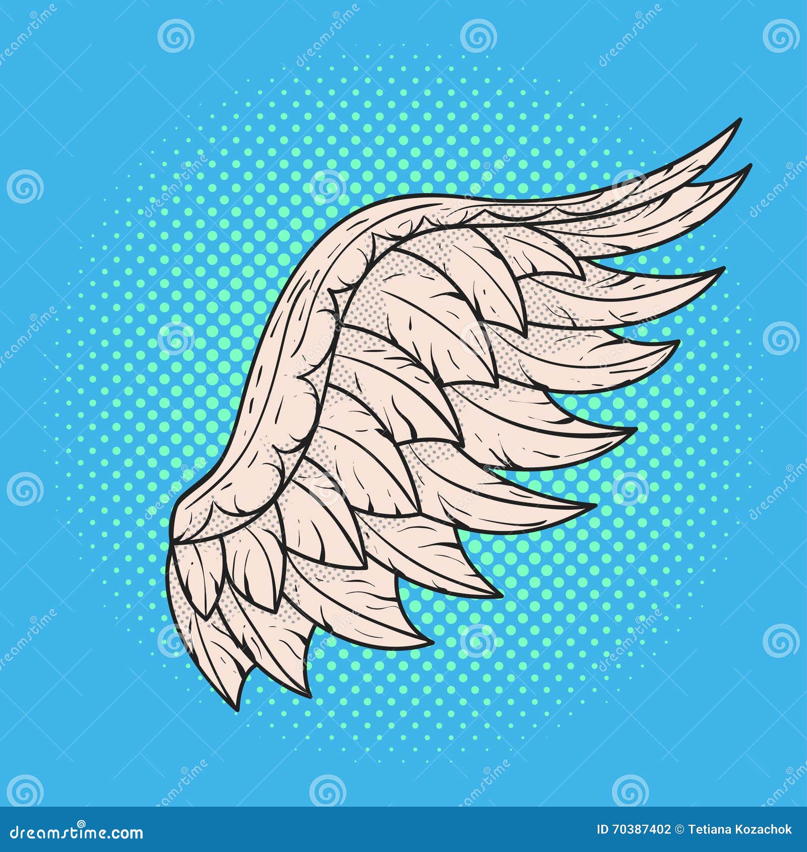  hand drawn pop art  of angel wing.