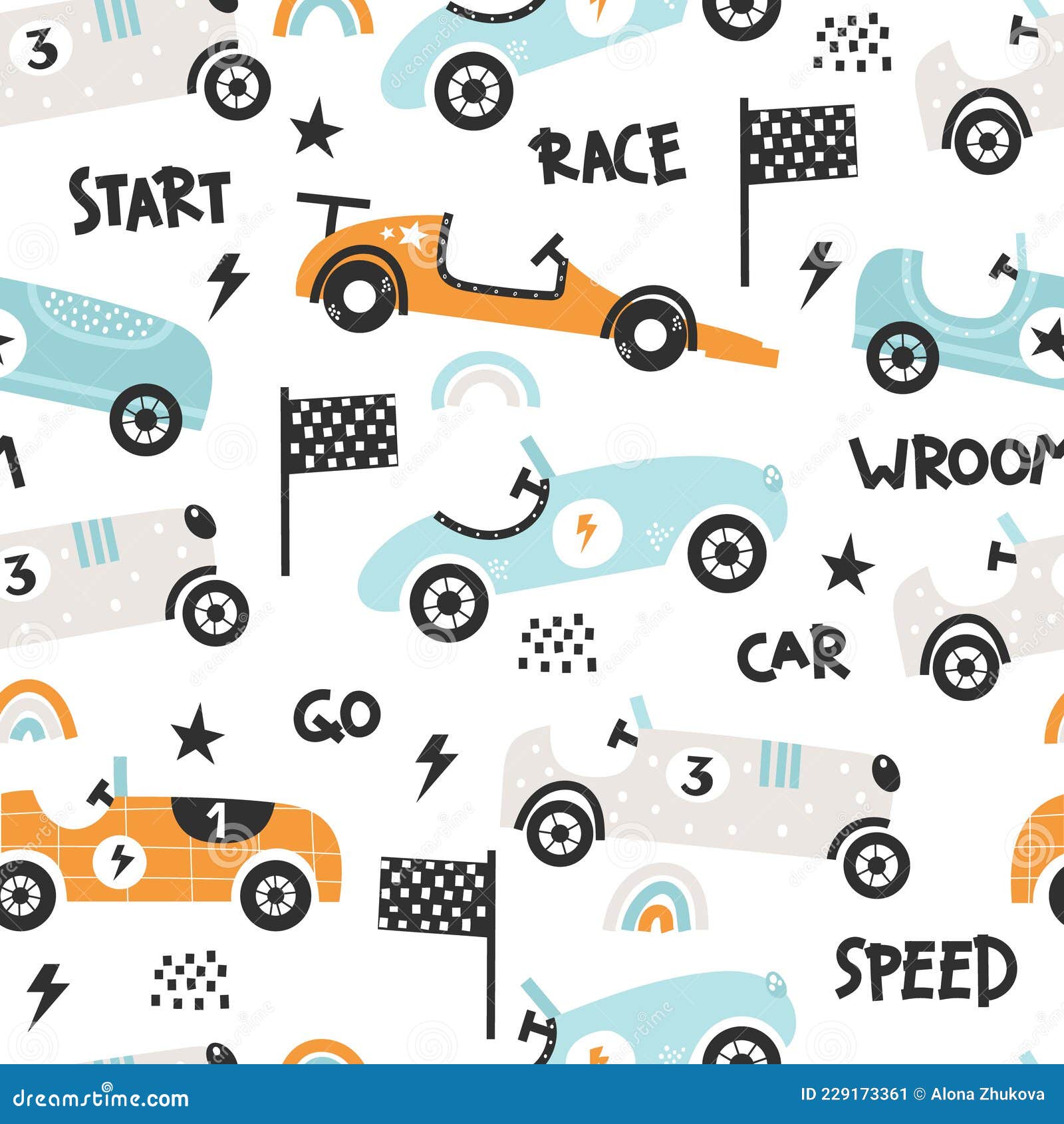Vector Hand-drawn Seamless Childish Pattern with Cute Retro Racing Cars on  a White Background. Kids Texture for Fabric Stock Vector - Illustration of  wheel, design: 229173361