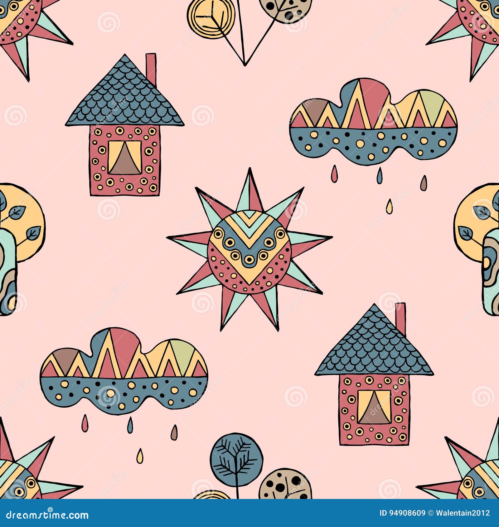 Vector Hand Drawn Seamless Pattern, Decorative Stylized ...