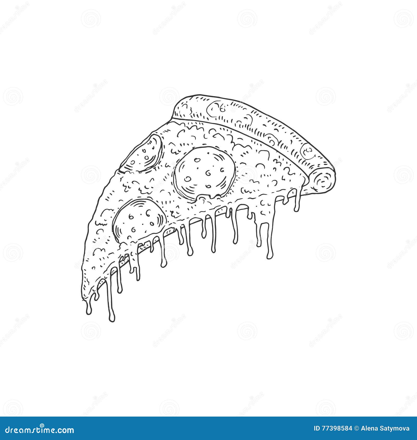 Vector Hand Drawn Sketch of Pizza Pepperoni Stock Vector Illustration