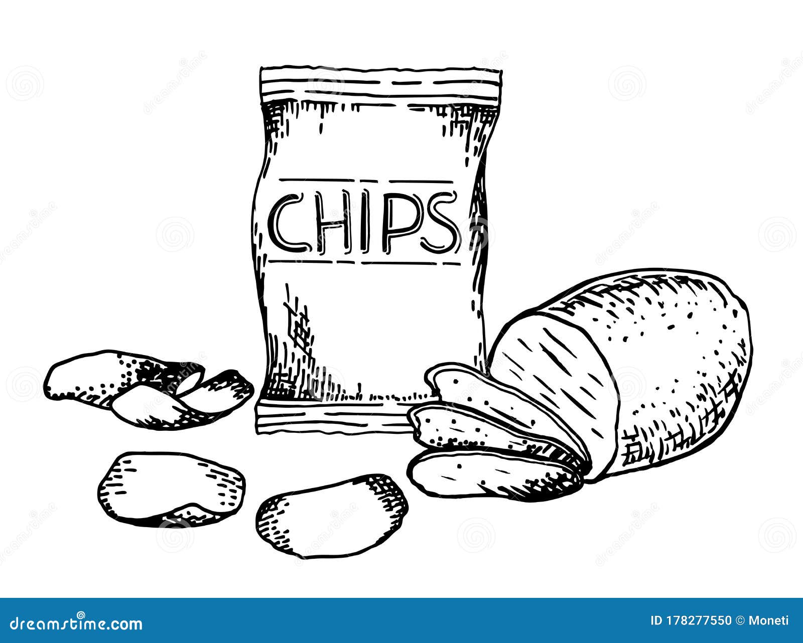 Vector Hand Drawn Snack and Junk Food Illustration. Potato Chips ...