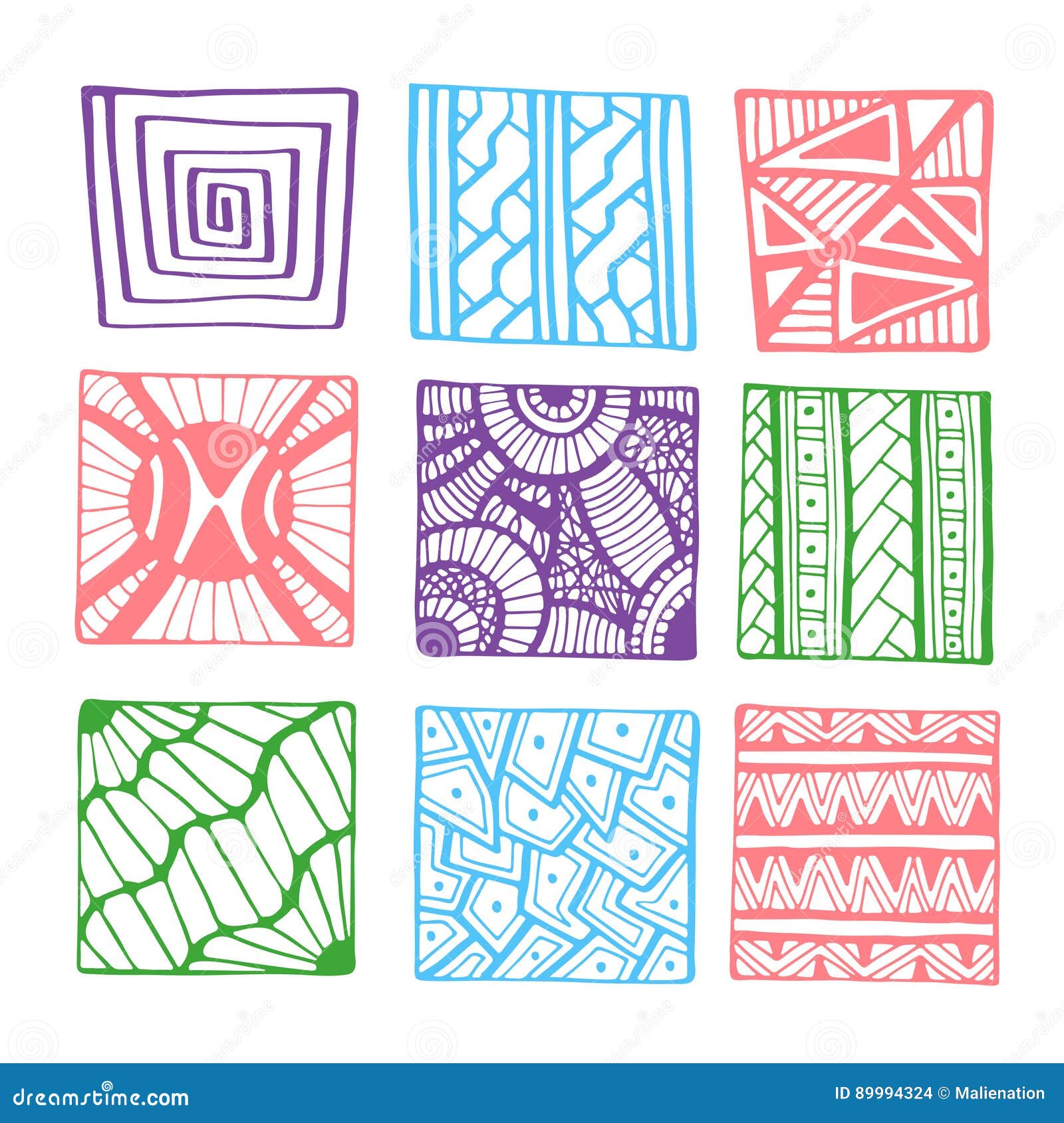 Vector Hand Drawn Squares for Coloring Book Page or Decorations ...