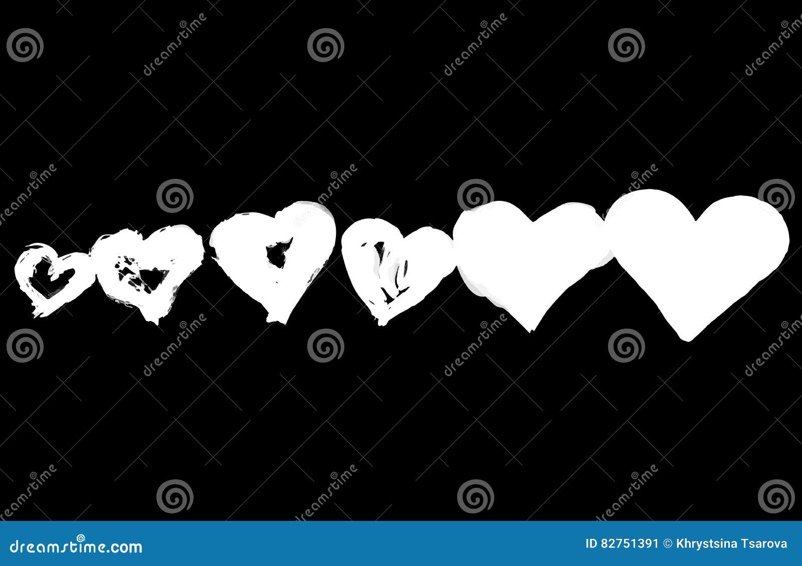  hand drawn style . roughed evolving white hearts.