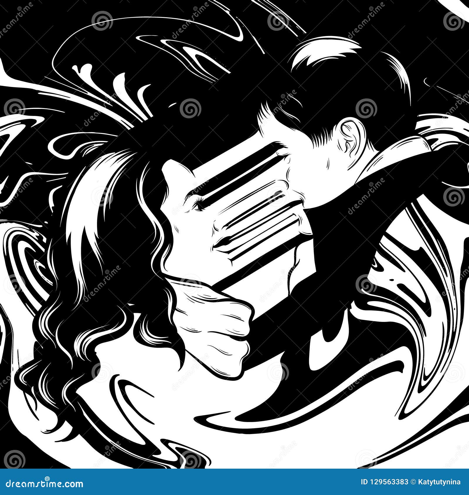 Vector Hand Drawn Surreal Illustration of Two Lovers . Stock Vector ...