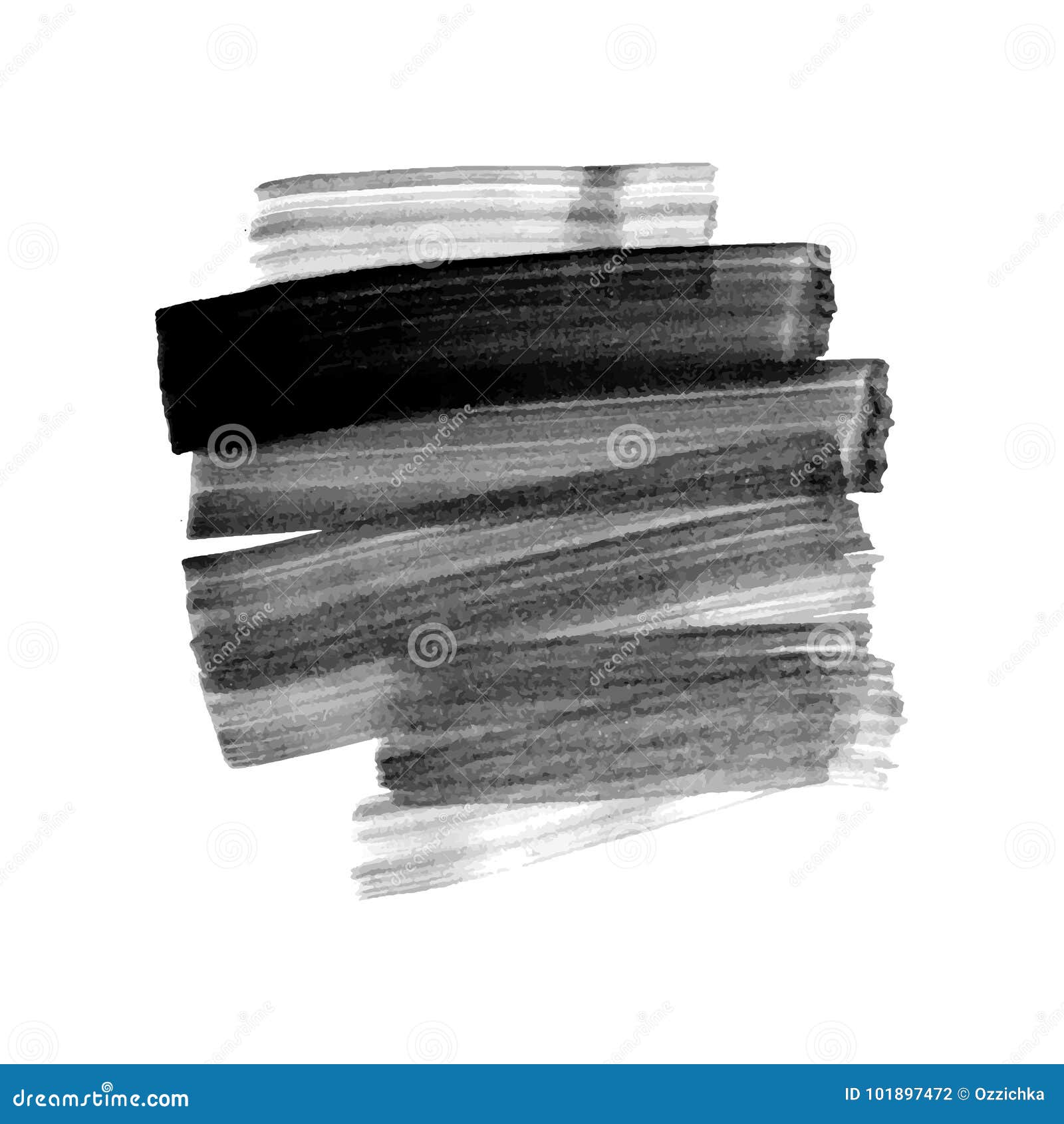 Vector Hand Drawn Watercolor Brush Stain. Grayscale Painted Stroke ...