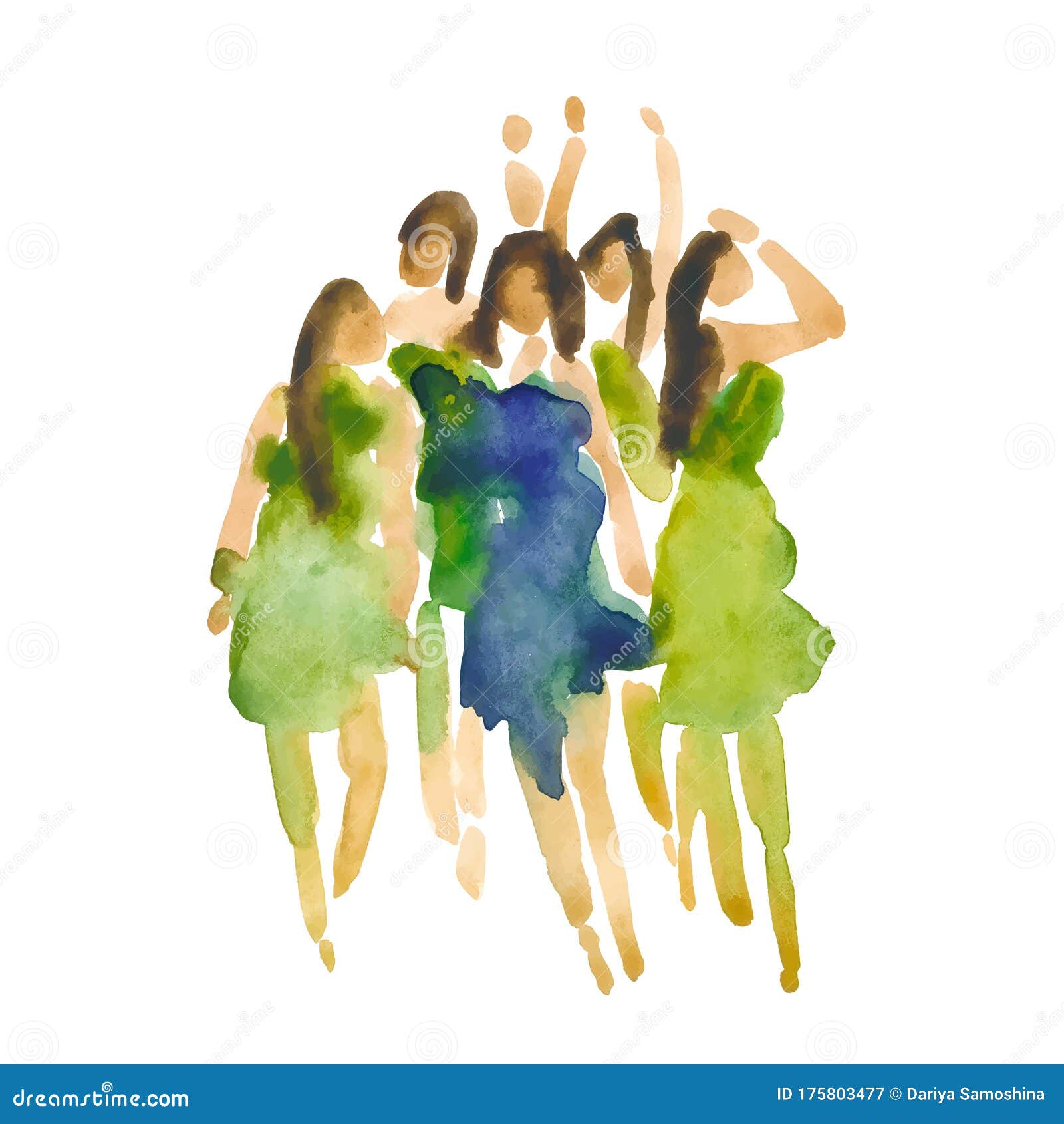 Vector: Hand Drawn Watercolor Illustration. Dancing People. People ... Watercolor People Dancing