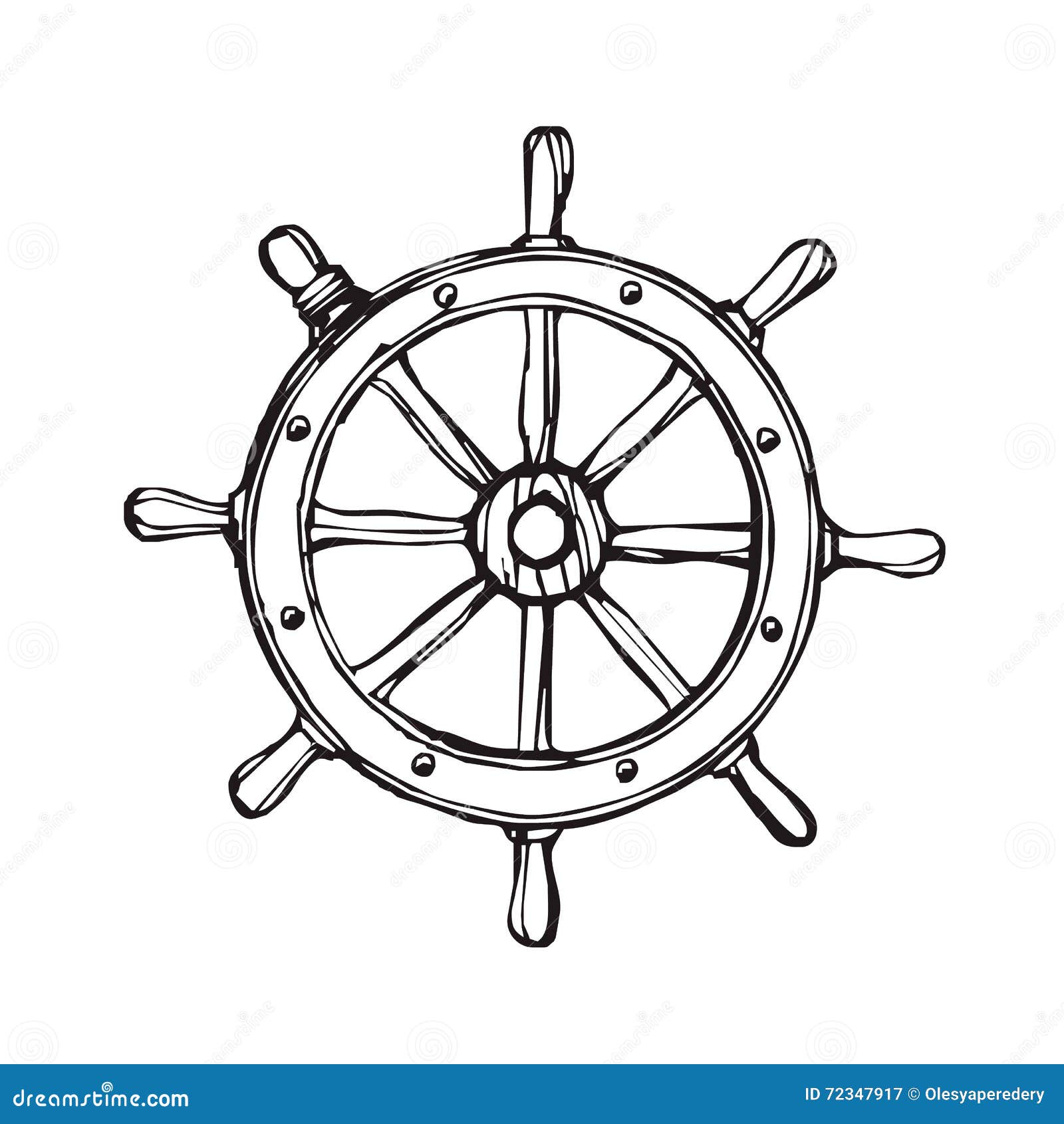 Vector Handdrawn Black Ship Wheel. Stock Vector - Image 