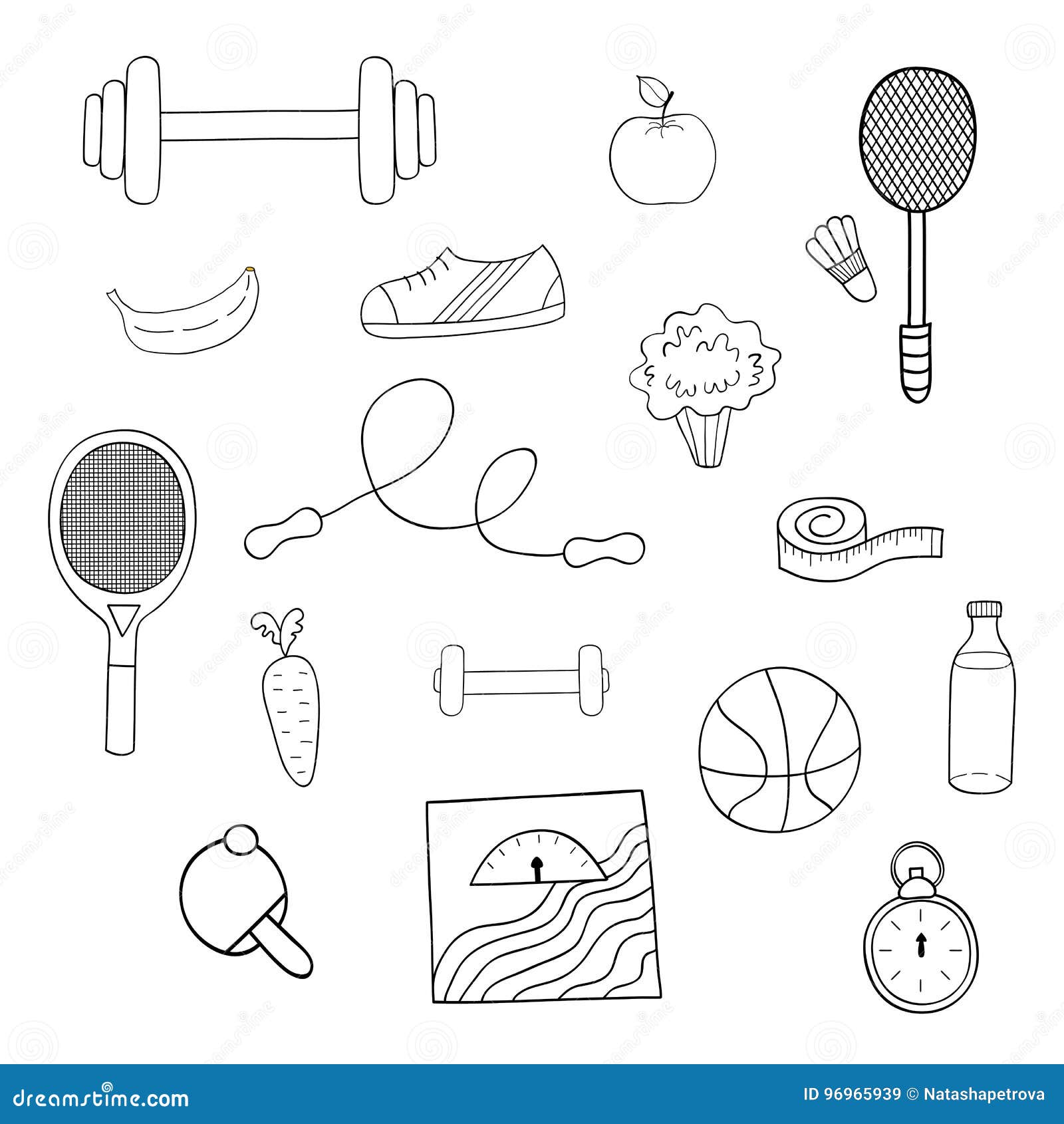 Fitness And Workout Related Objects And Elements Hand Drawn