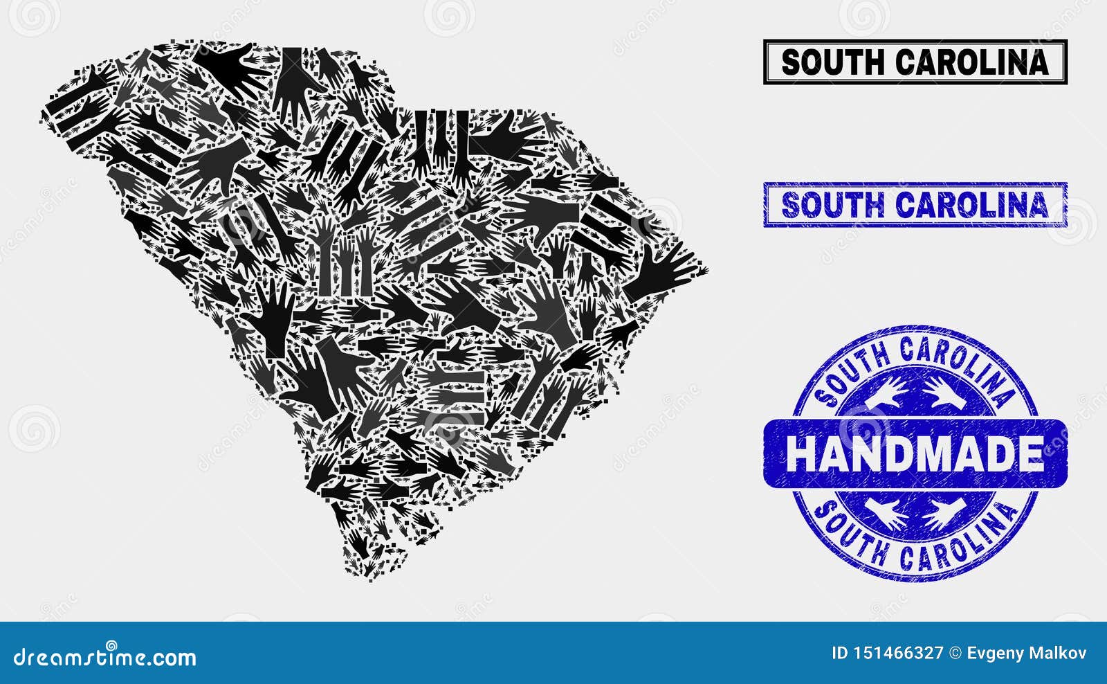 Handmade Collage Of South Carolina State Map And Textured Seal Stock
