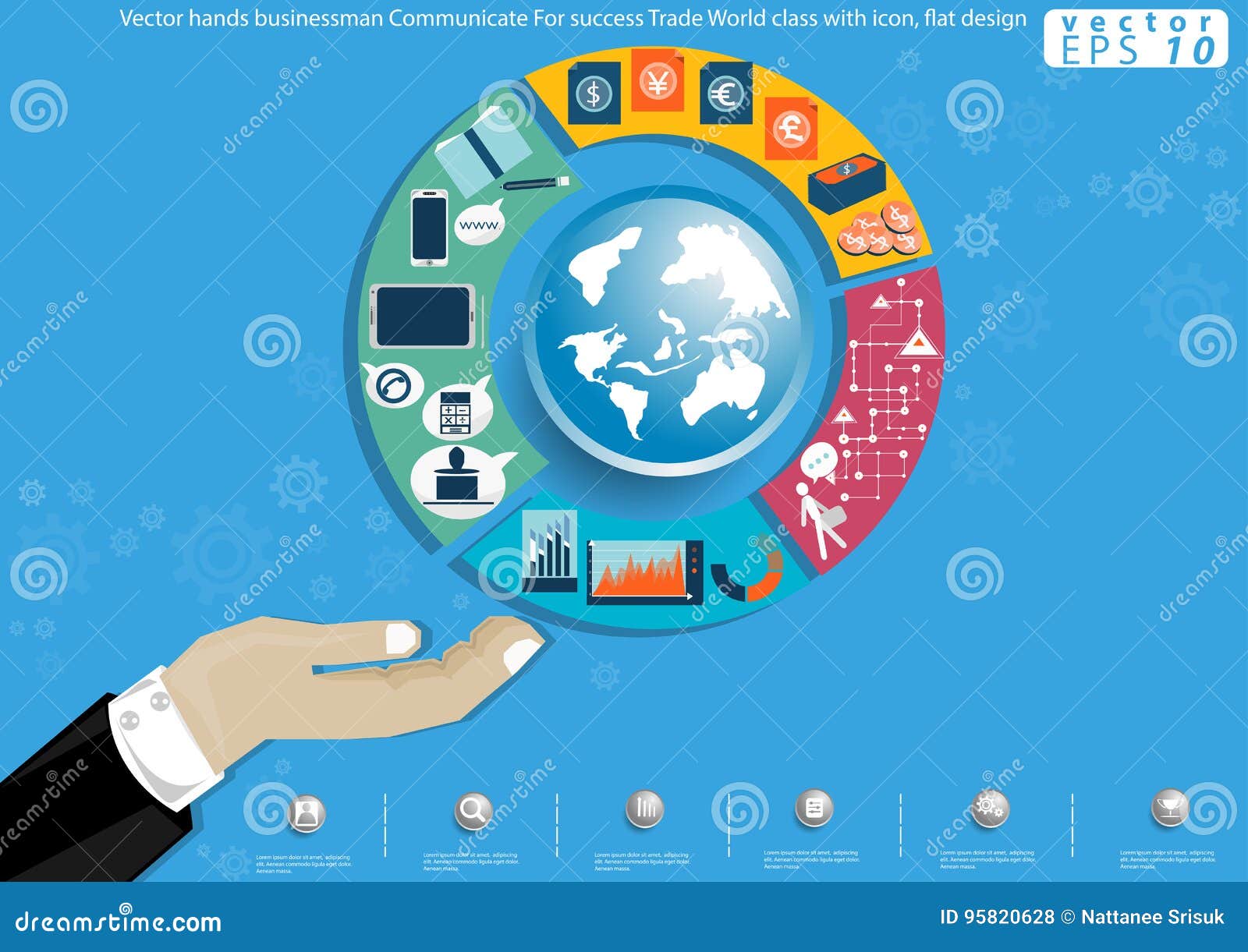 Vector Hands Businessman Communicate For Success Trade World Class With Icon Flat Design Stock Vector Illustration Of Diagram Design