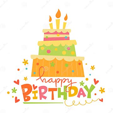 Vector Happy Birthday Card with Cute Cake. Stock Vector - Illustration ...