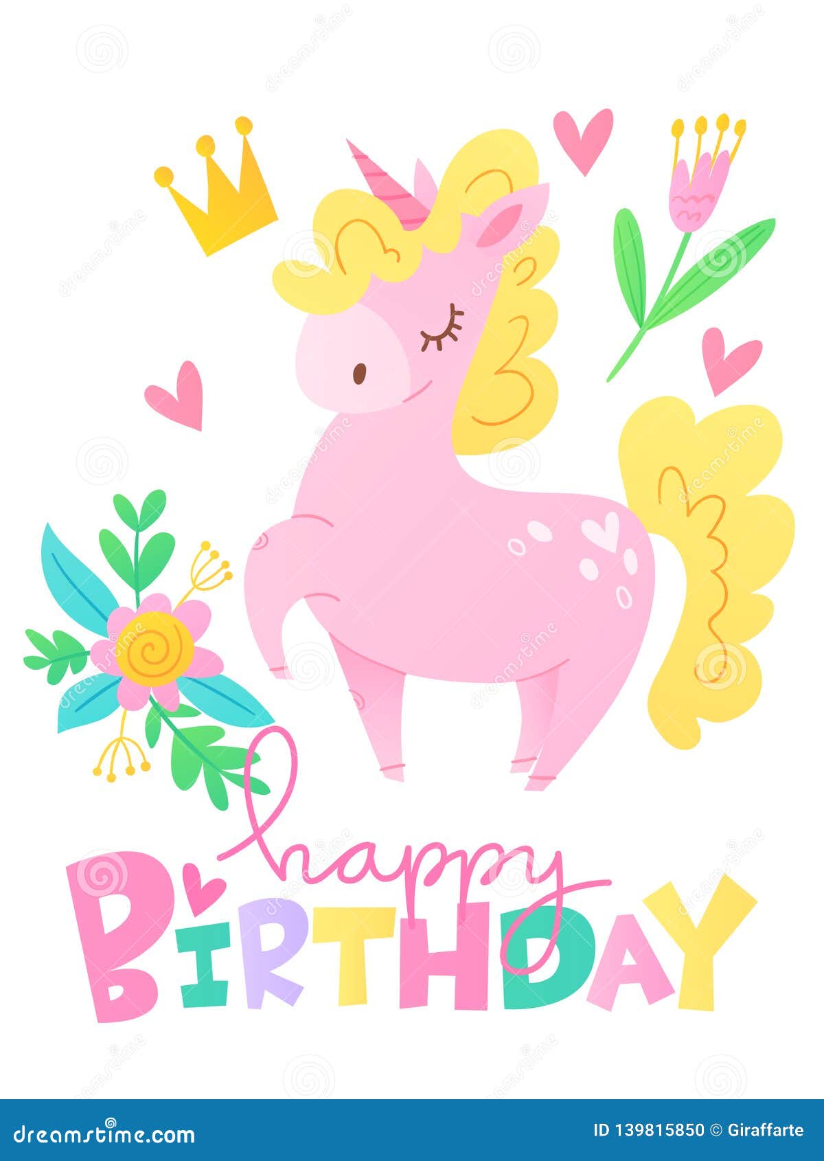 Vector Happy Birthday Cards with Cartoon Unicorn Character Stock Vector ...