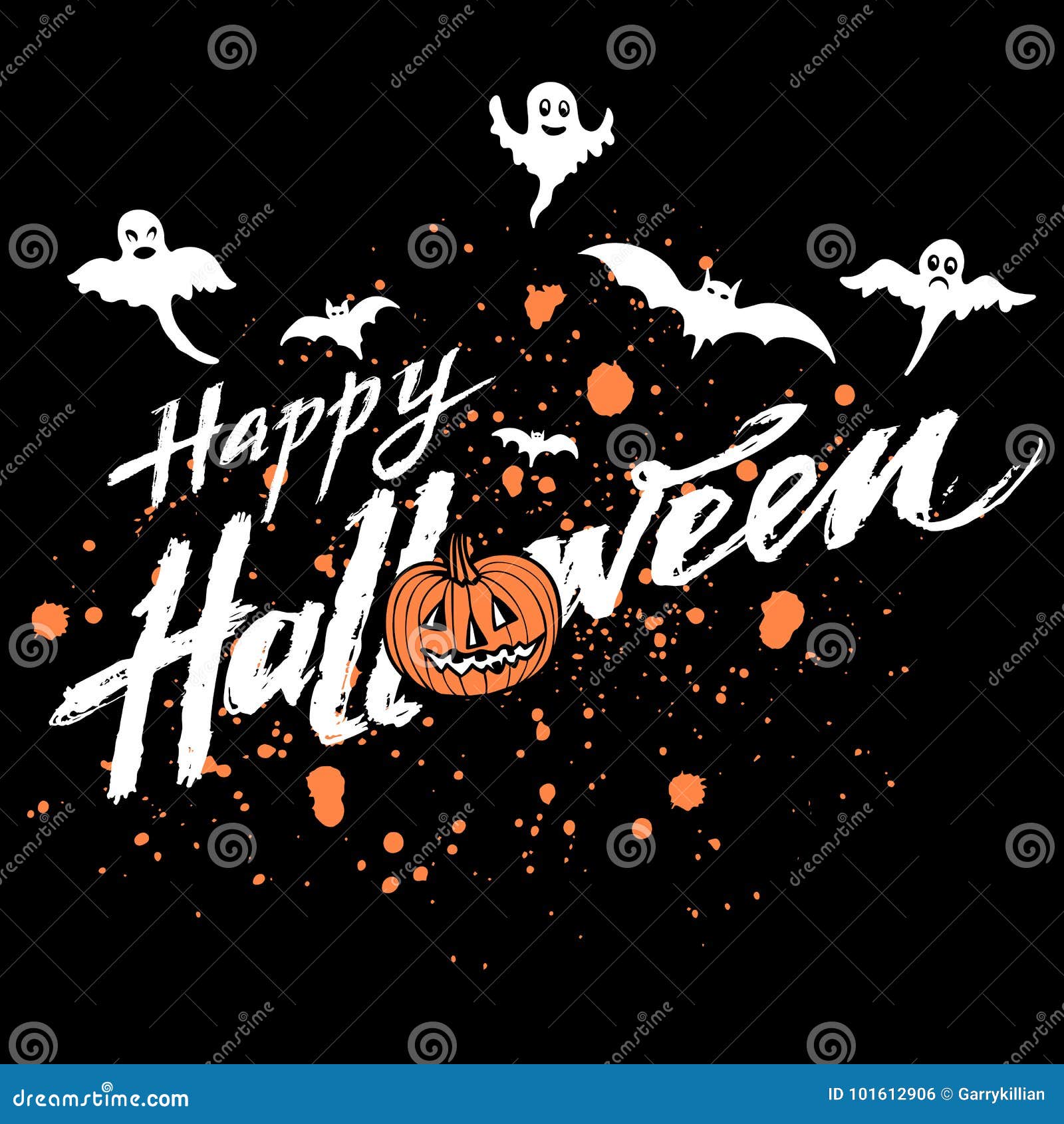 Vector Happy Halloween Dark Background with Orange Pumpkin and Blood ...