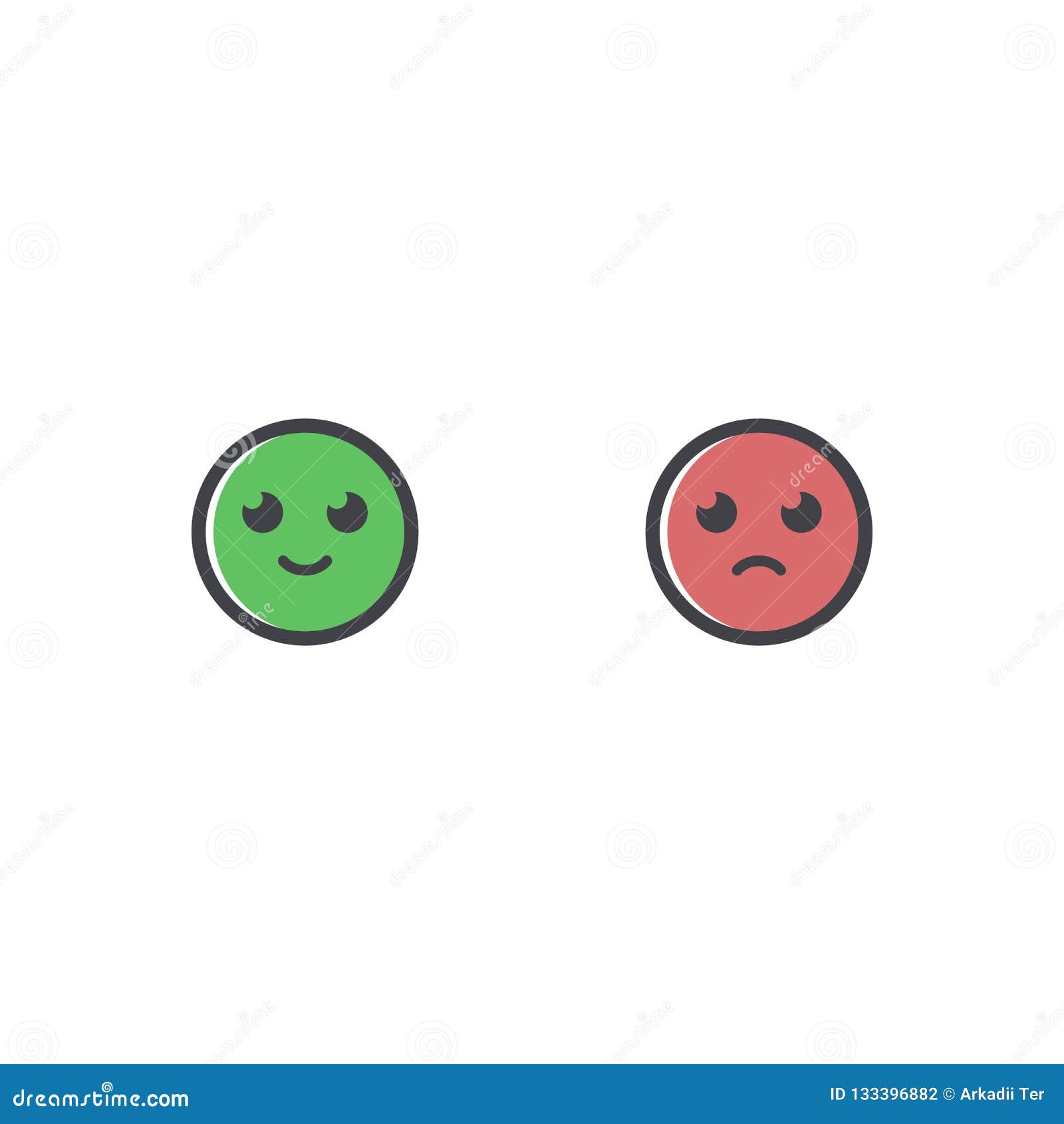  happy and sad smile icon. emotion icon. greem and red emoji. like and dislike 