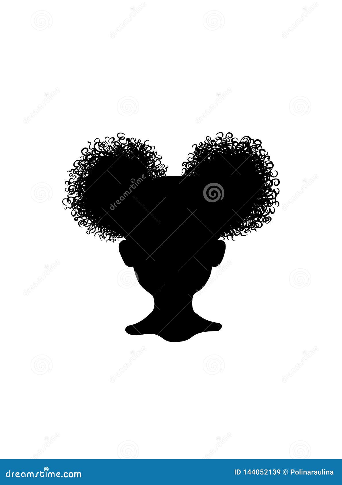  head silhouette of african american black little girl with two hair curly puffs pony tails.cricut.t-shirt afro print.