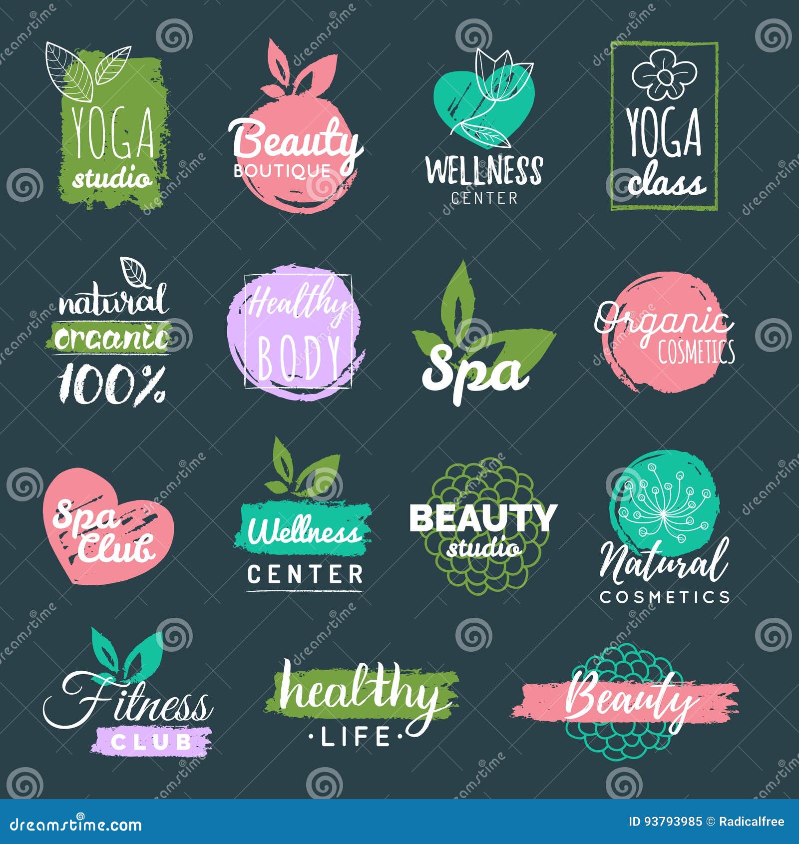 Vector Health and Beauty Care Labels. Spa, Yoga Centers Badges ...