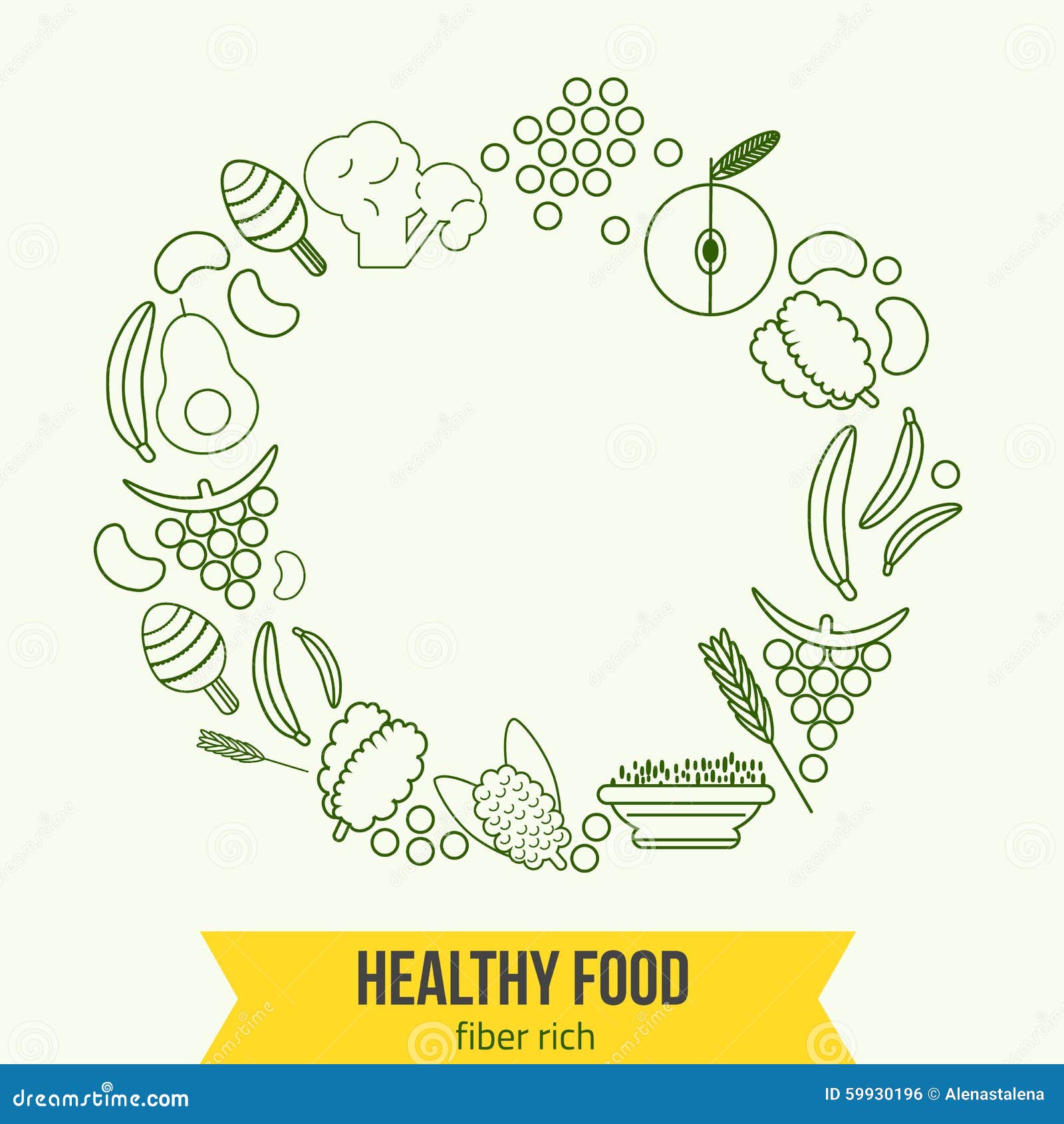 Vector Healthy Rich Fiber Foods Line Icons Wreath Stock Vector