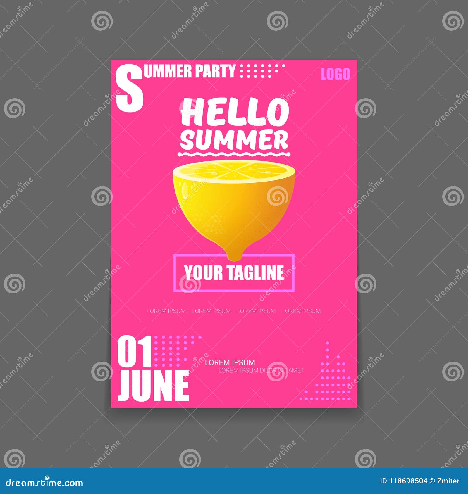 Download Vector Hello Summer Beach Party Vertical A4 Poster Design Template Or Mock Up With Fresh Lemon ...