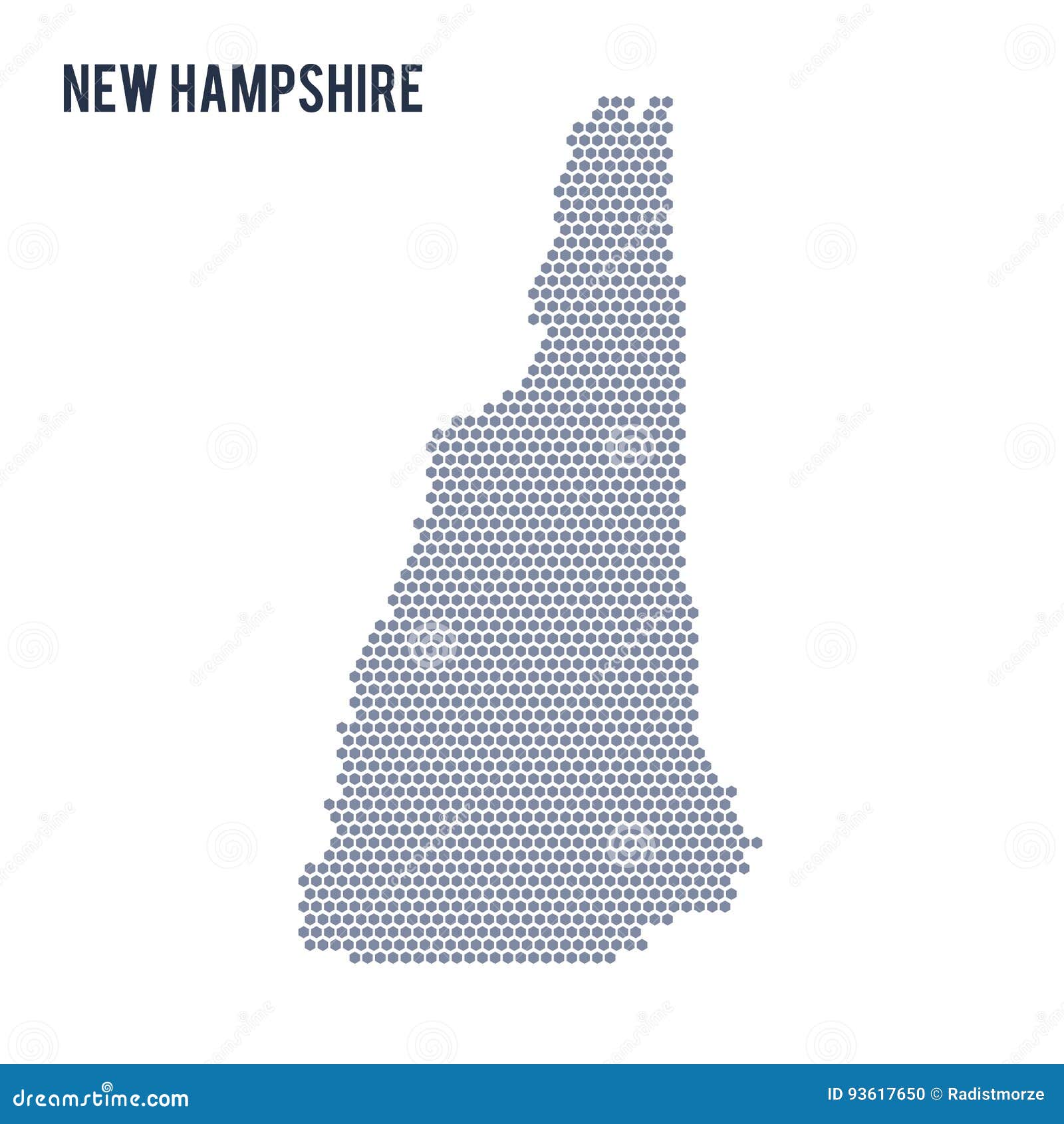 Vector Hexagon Map of State of New Hampshire on a White Background