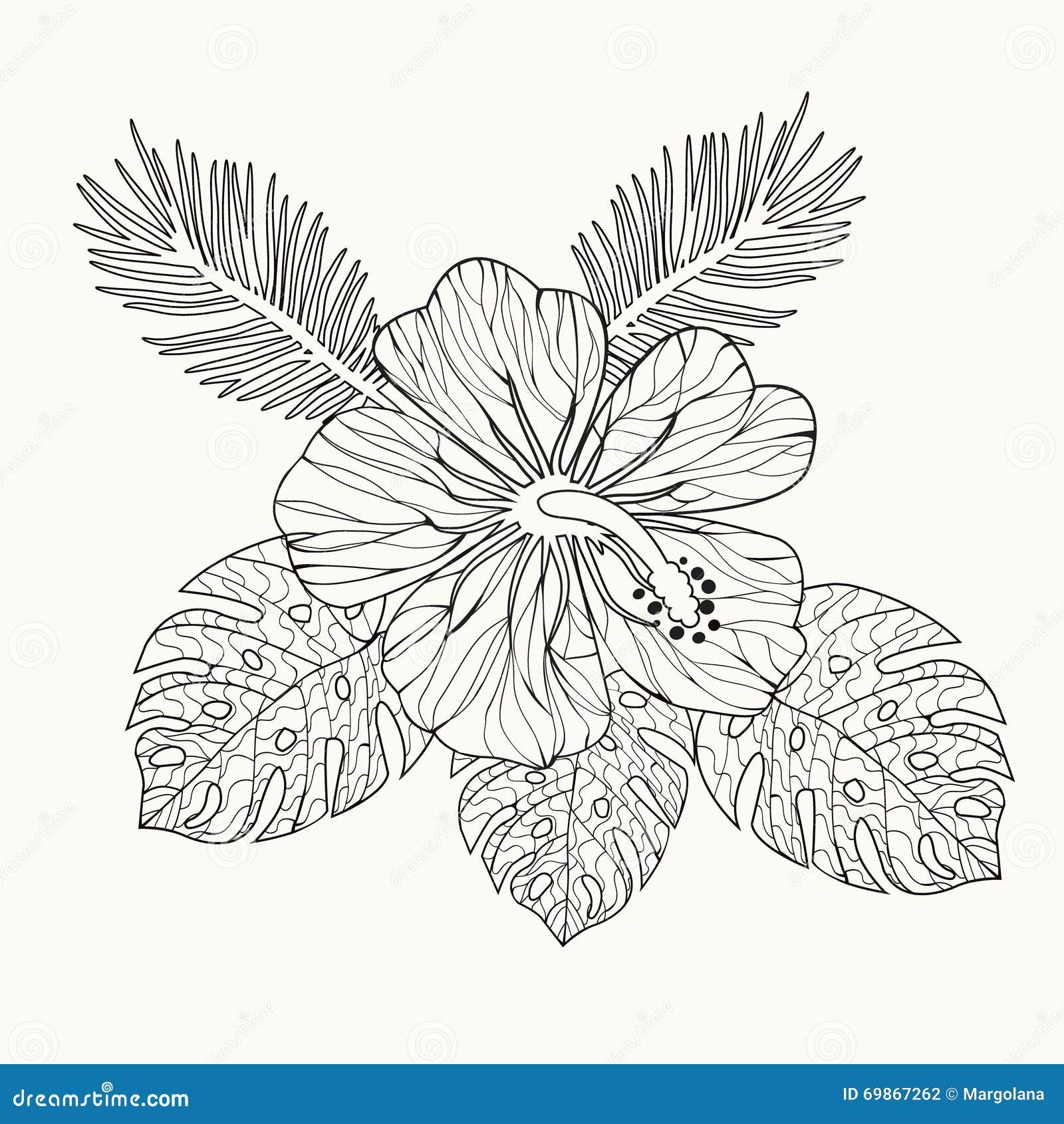 Download Vector Hibiscus Flower And Leaves Stock Vector - Image ...