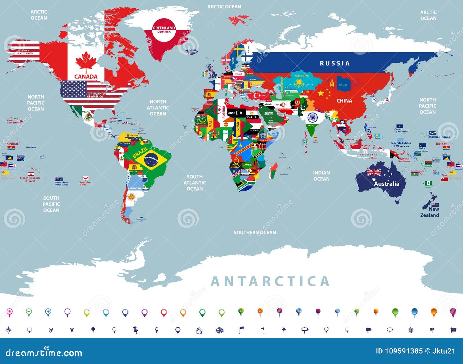 World Vector Map - Europe Centered with US States & Canadian Provinces