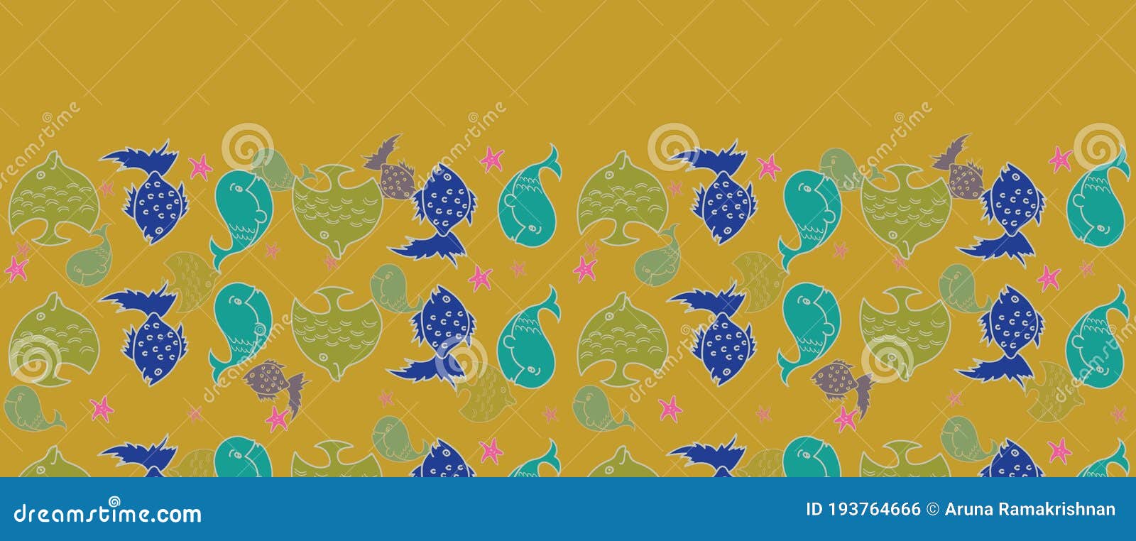 Download Vector Horizontal Border Aquatic Fish Seamless Pattern Background Stock Vector - Illustration of ...