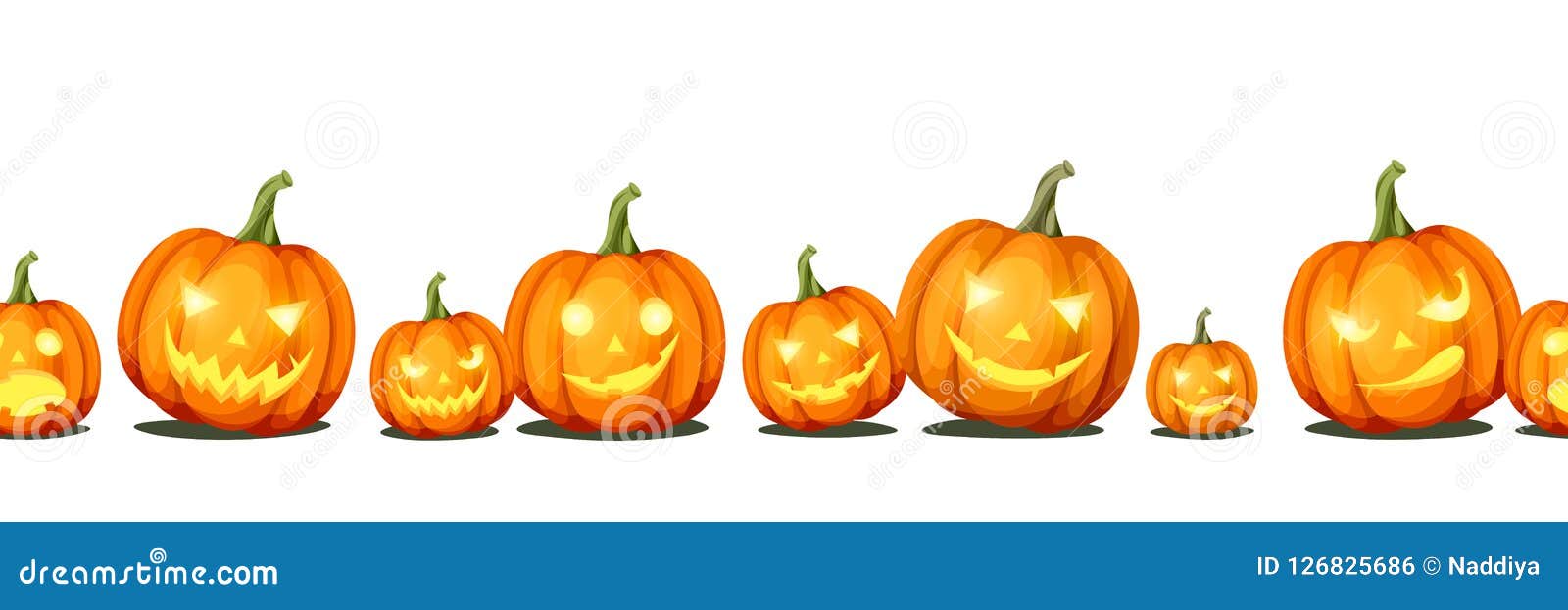 horizontal seamless background with jack-o`-lanterns halloween pumpkins.  eps-10.