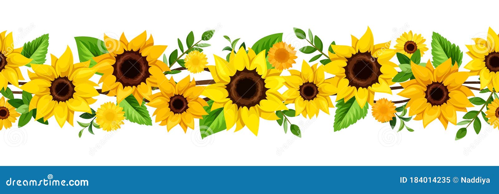 horizontal seamless border with yellow sunflowers.  .