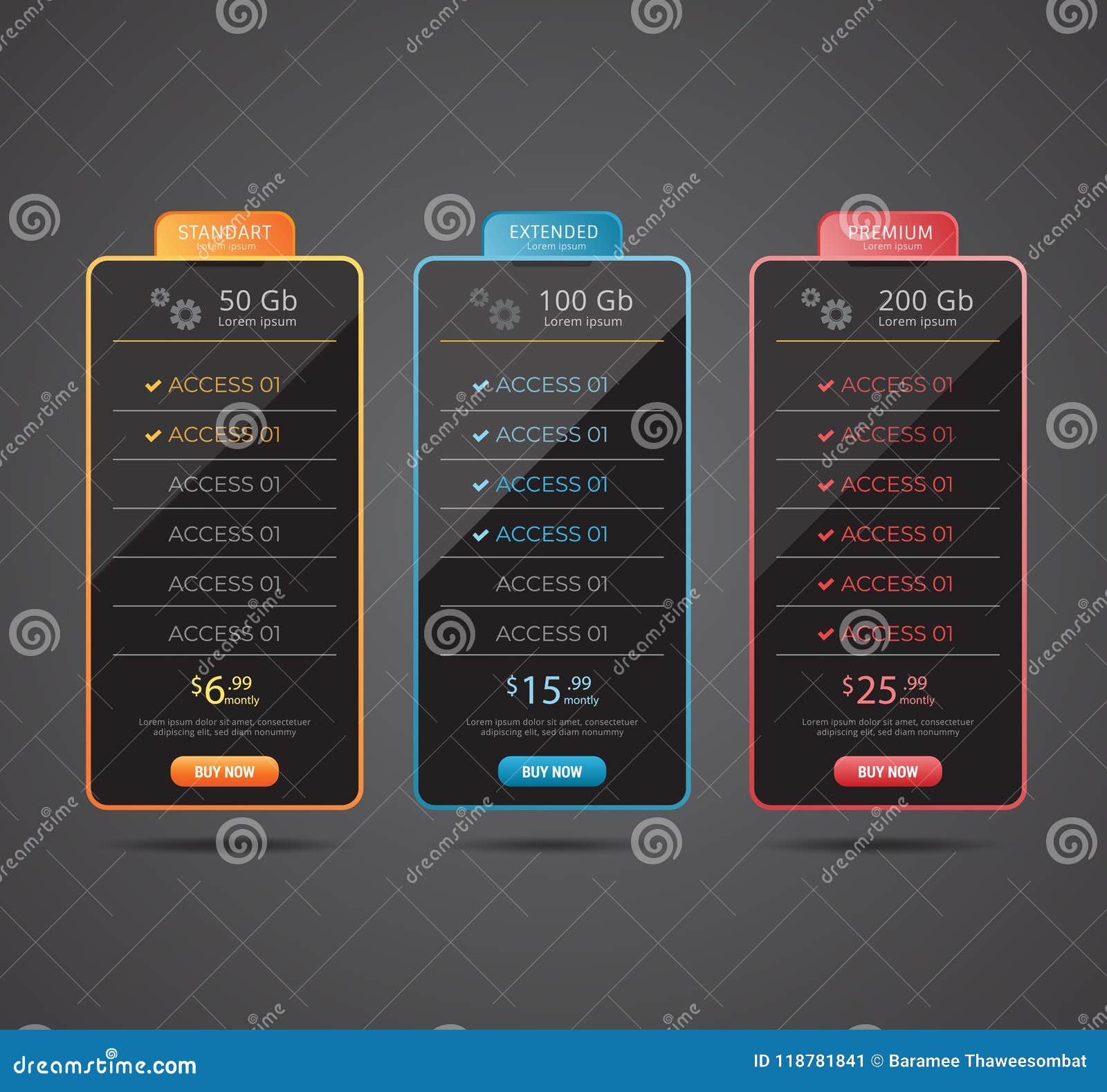 Vector Host Pricing for Plan Website Banner. Stock Vector