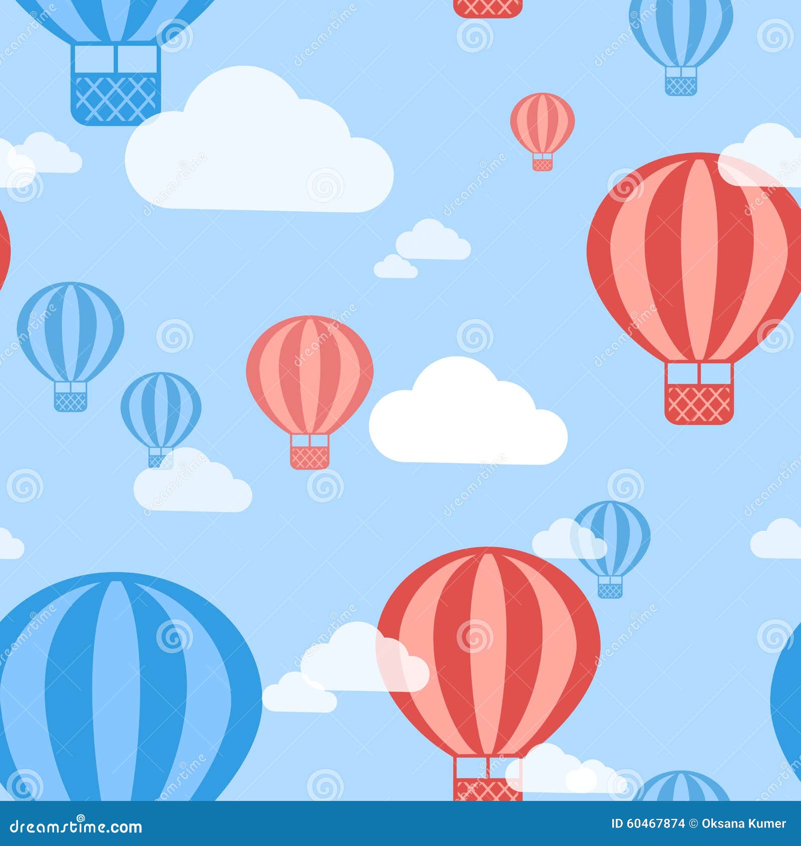 Vector Hot Air Balloon Seamless Pattern Background Stock Vector