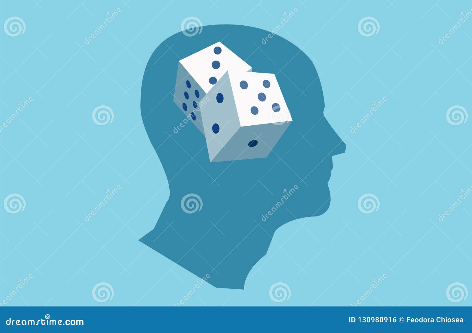 Vector of a Human Head with Dice Inside. Stock Vector Illustration of analyzing, graphic