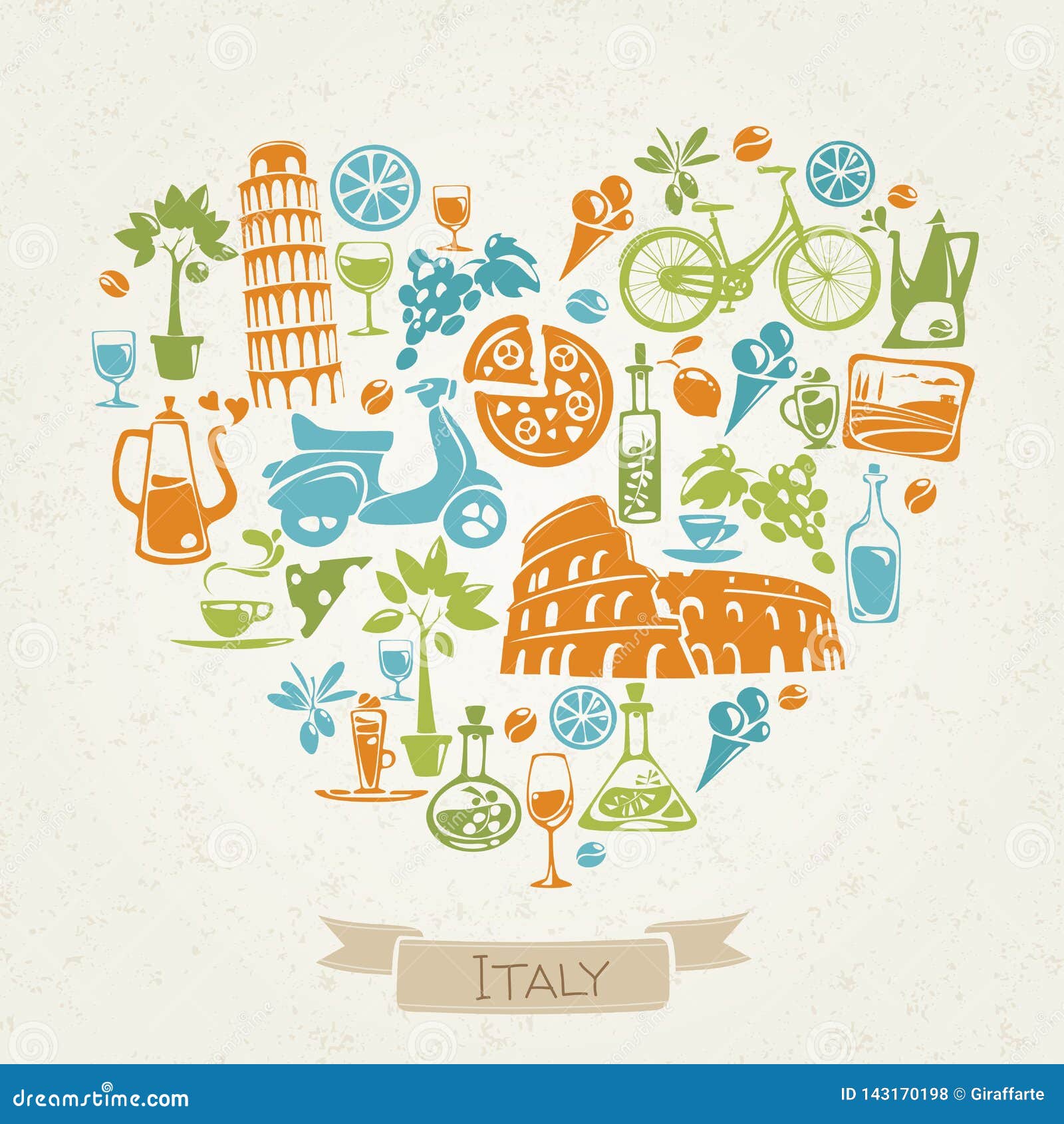 Vector I Love Italy Design with Symbols of Italian Culture. Stock ...
