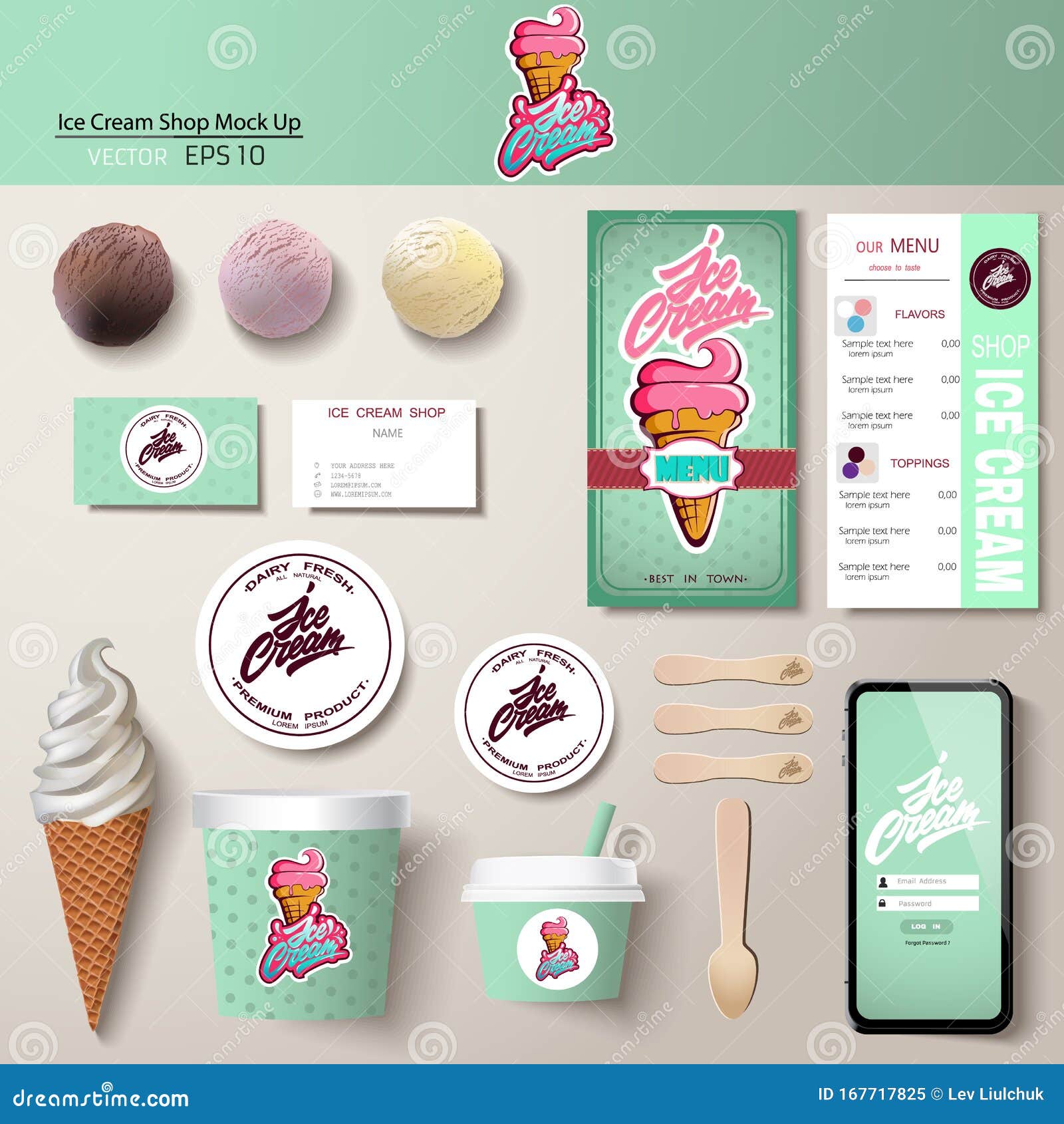 Download Vector Ice Cream Corporate Identity Template Design Set Stock Vector Illustration Of Business Mock 167717825