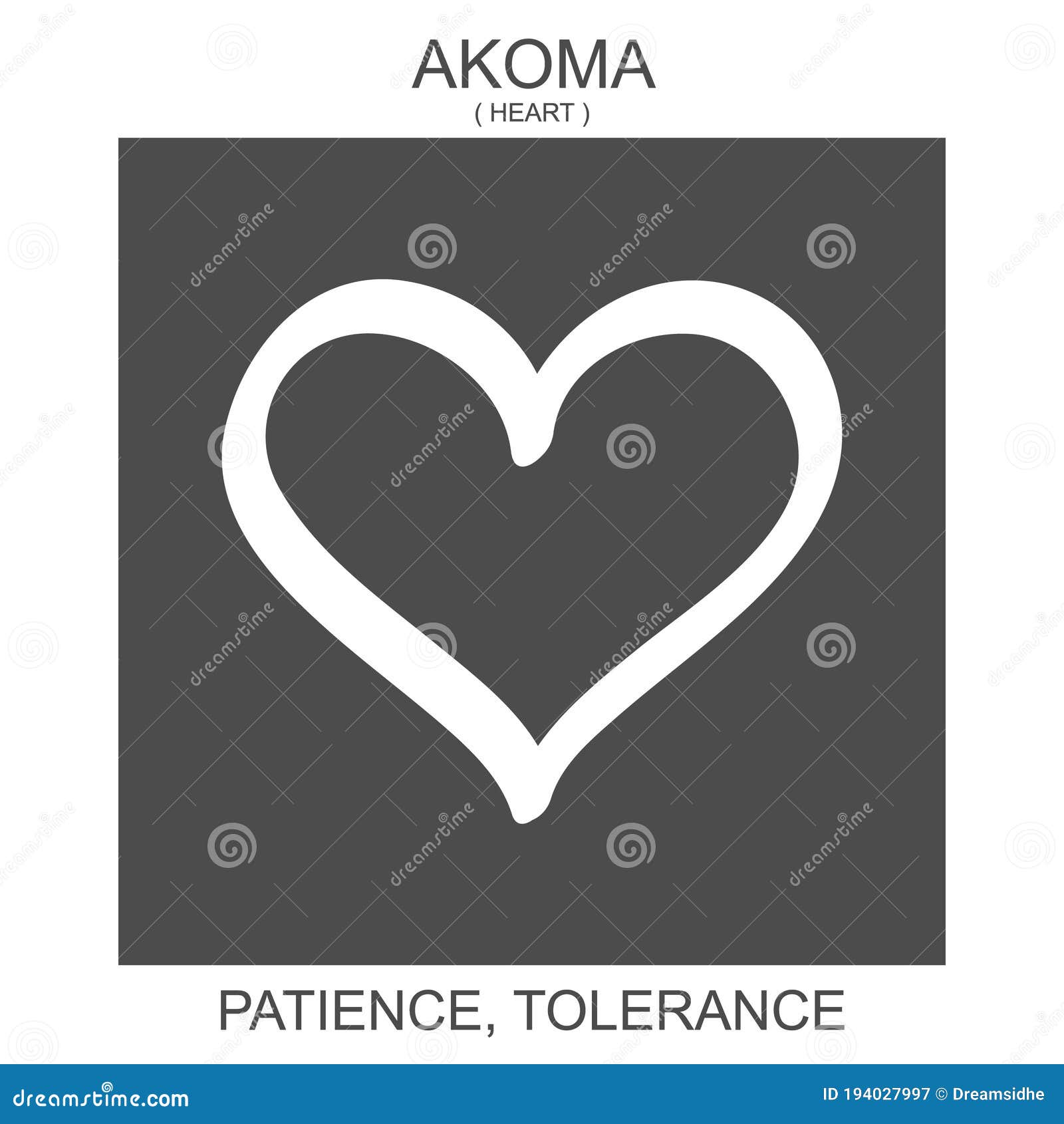Icon with African Adinkra Symbol Akoma. Symbol of Patience and Tolerance  Stock Vector - Illustration of bono, drawn: 194027997