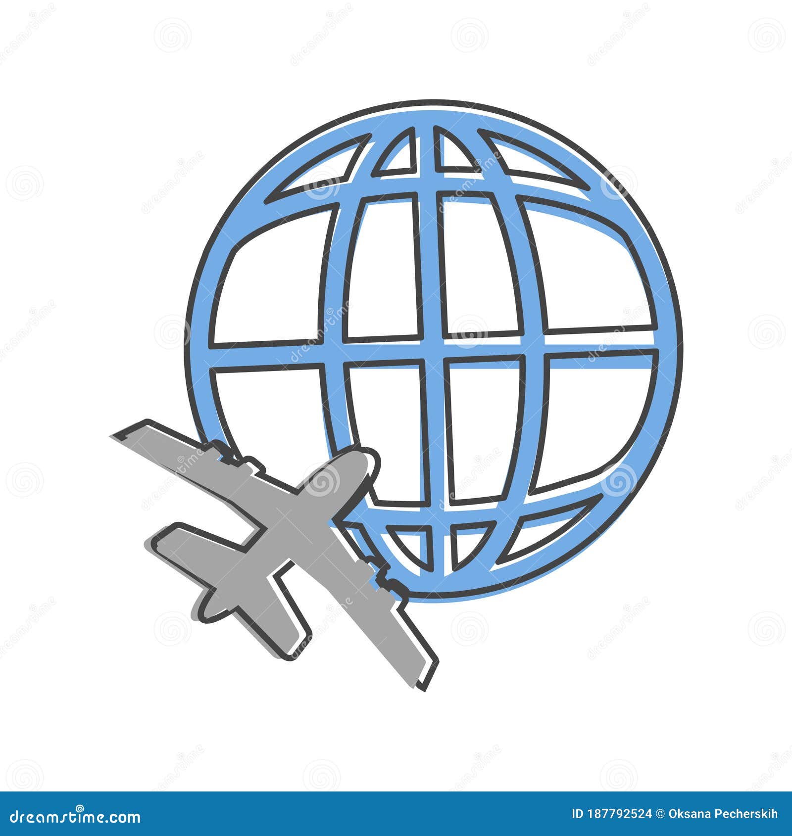 Vector Icon Airplane Flying Around The Globe Cartoon Style On White