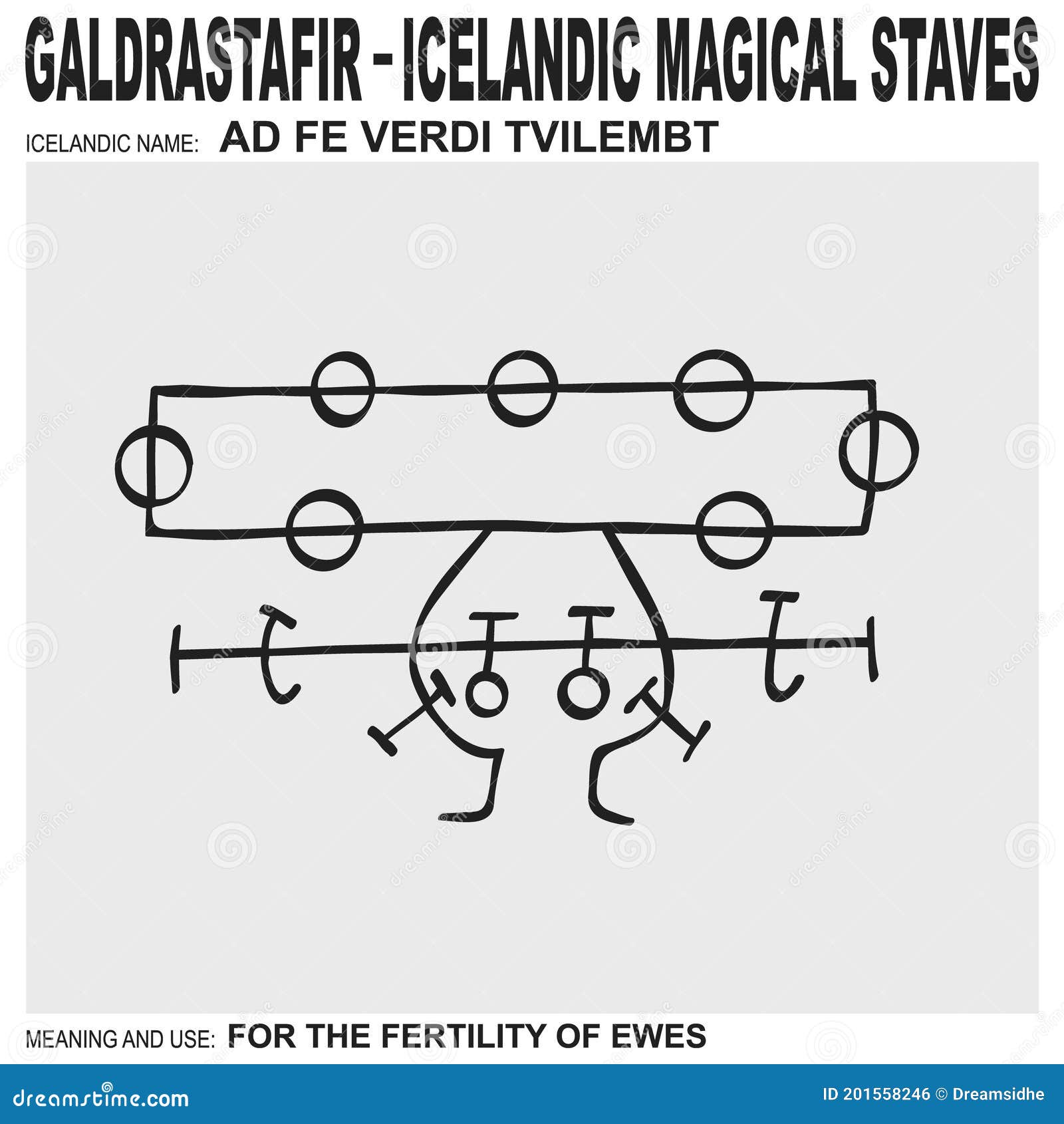 icon with ancient icelandic magical staves ad fe verdi tvilembt.  means and is used for the fertility of ewes